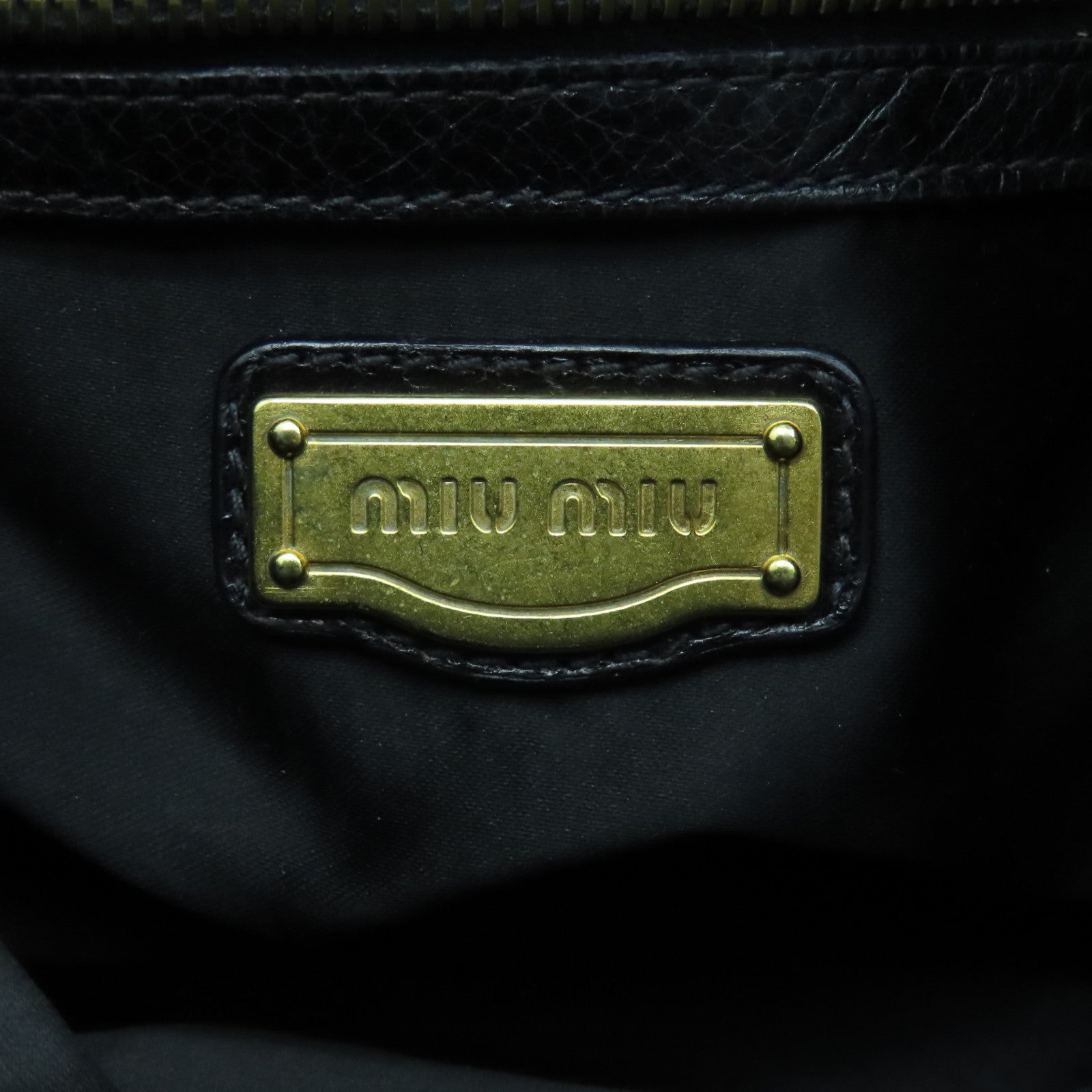 Miu Miu Sheepskin Leather Shoulder Bag Gold Buckle Black