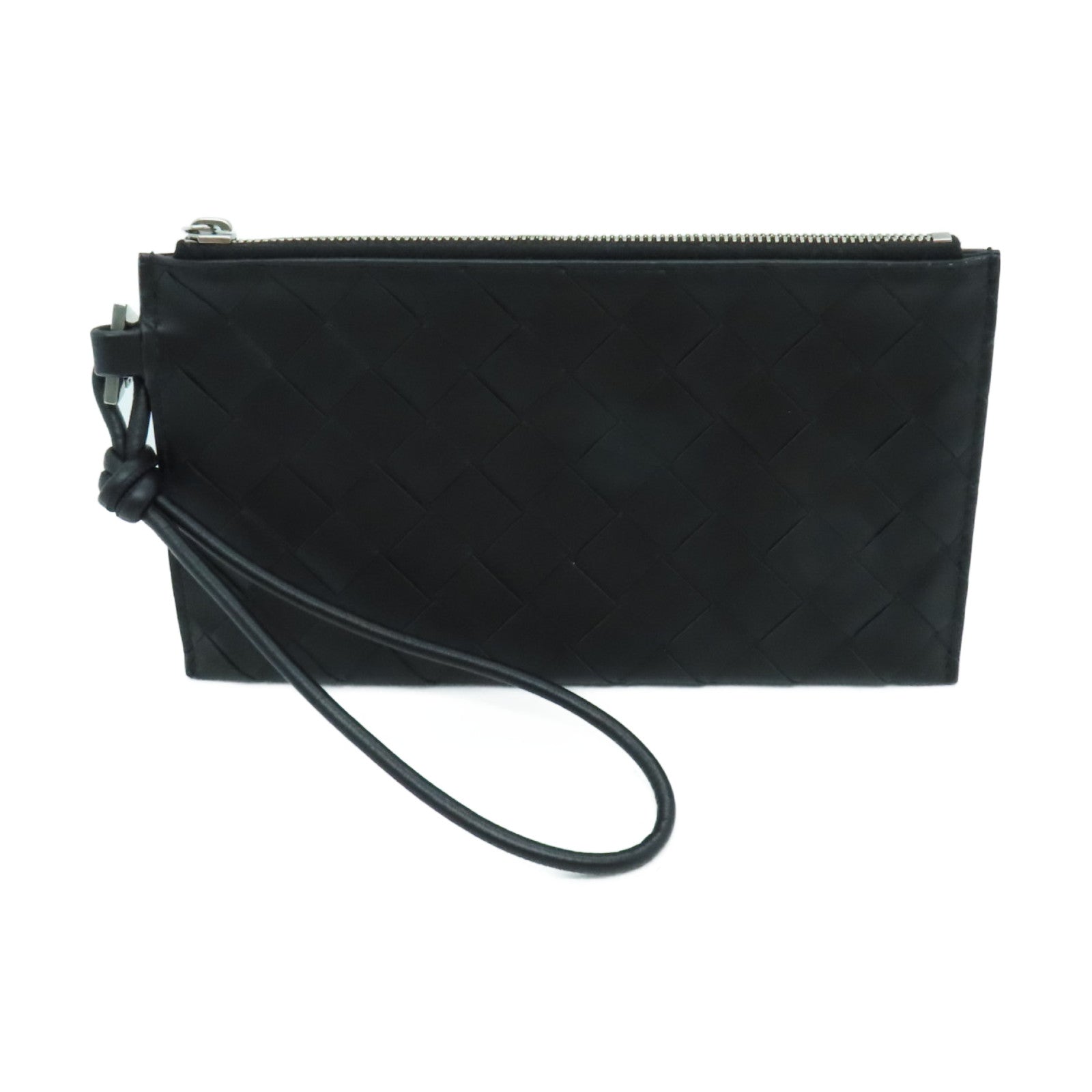 BOTTEGA VENETA 羊皮皮革Pouch銀扣手提包黑色