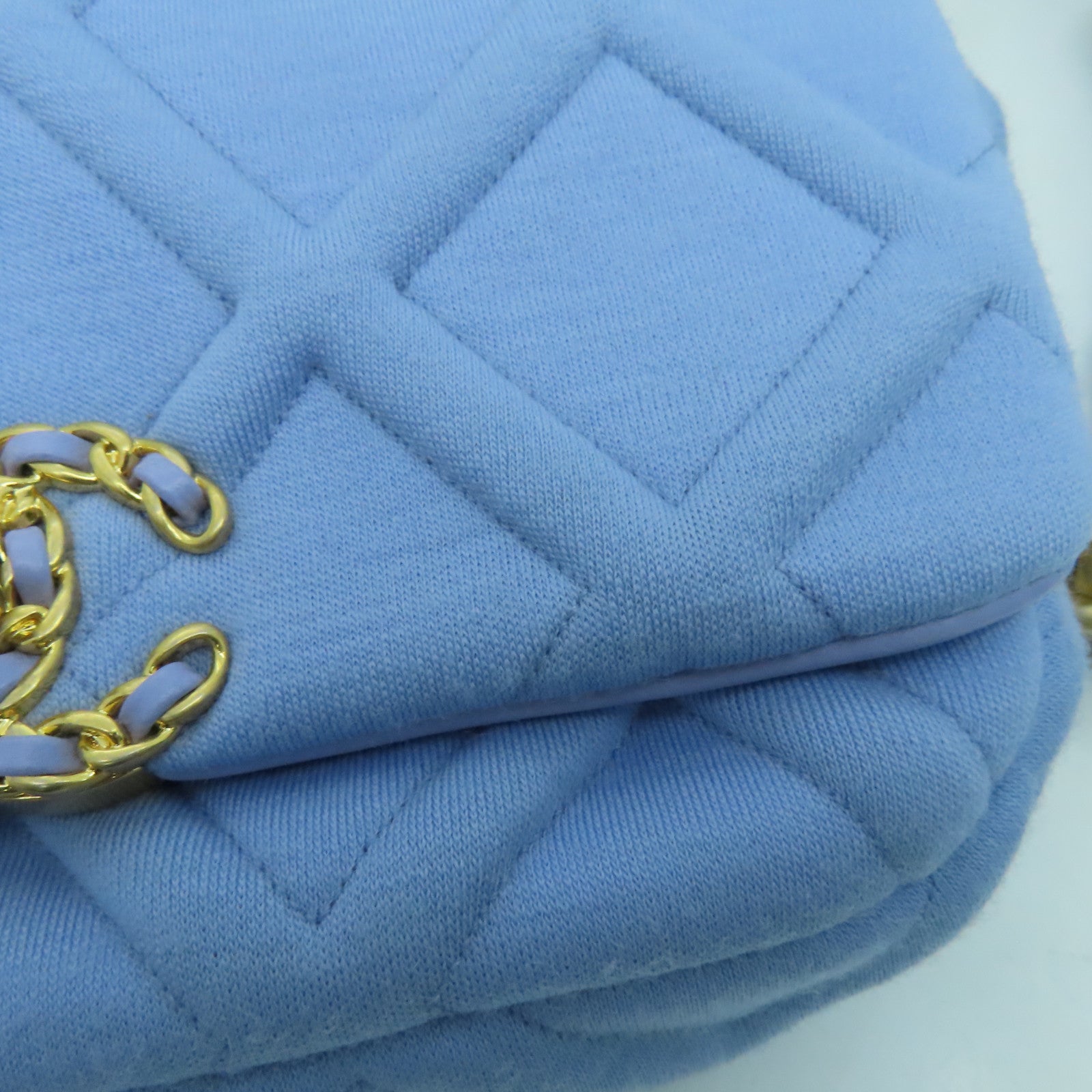 CHANEL rhombic fabric Waist Bag gold buckle purse blue