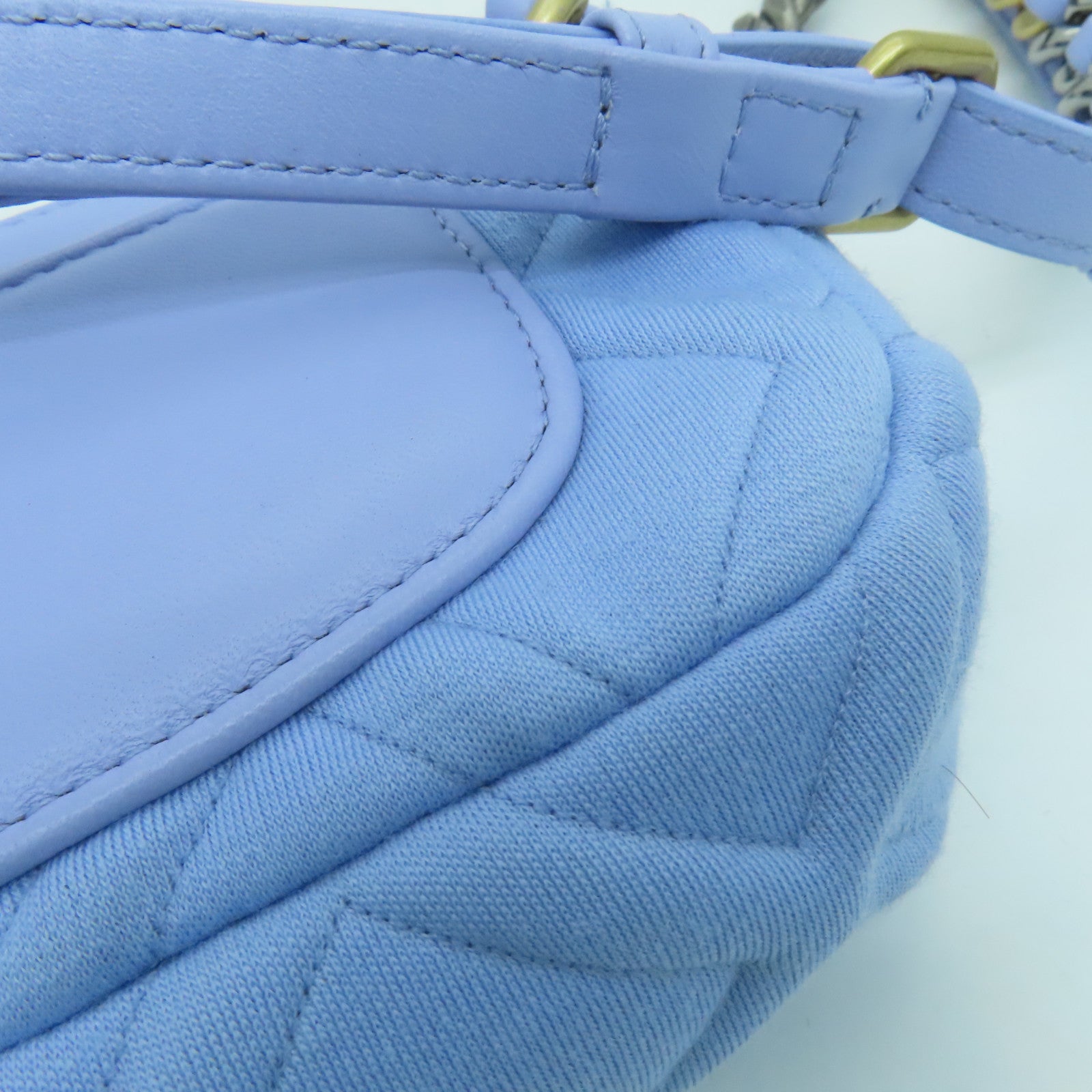 CHANEL rhombic fabric Waist Bag gold buckle purse blue