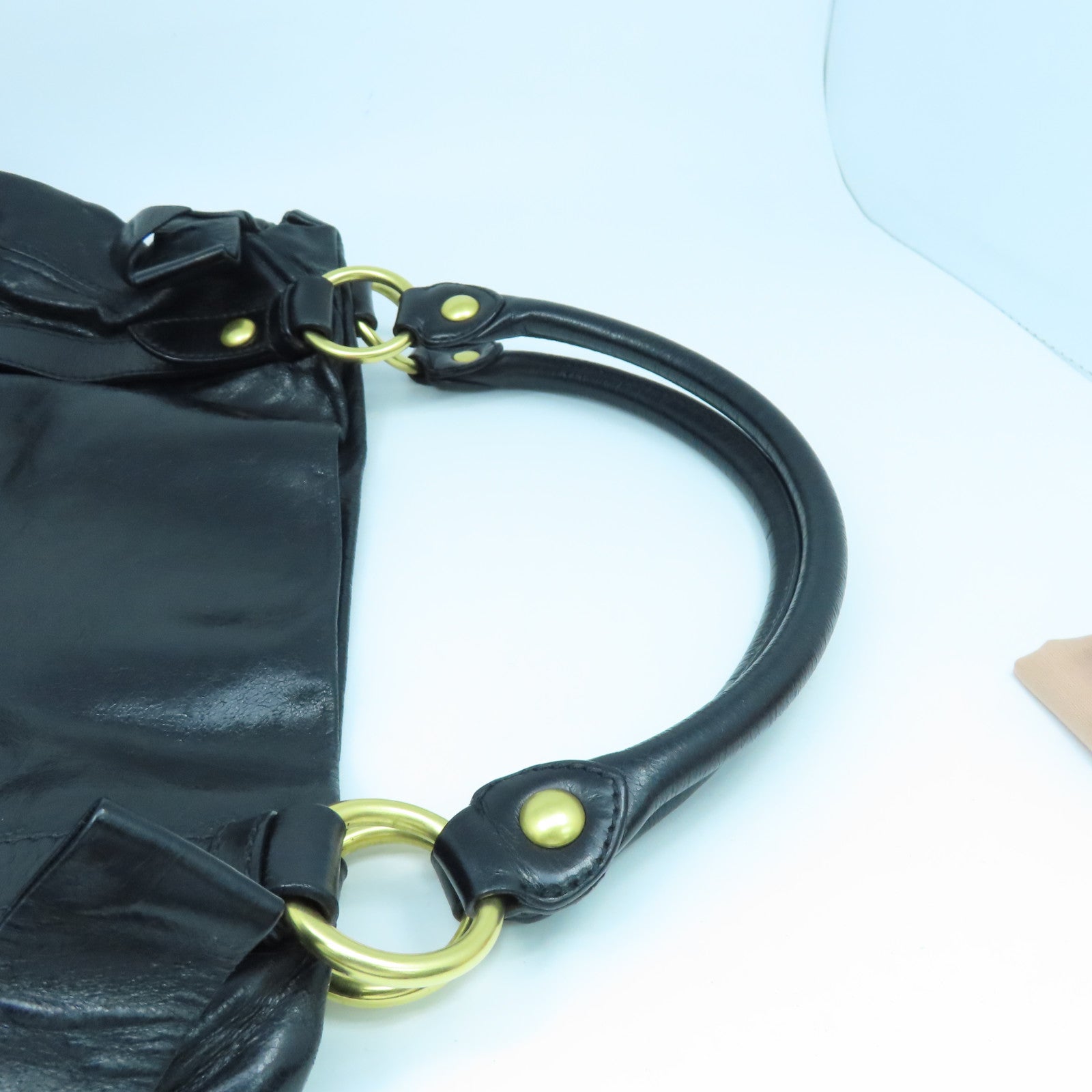 Miu Miu Sheepskin Leather Shoulder Bag Gold Buckle Black