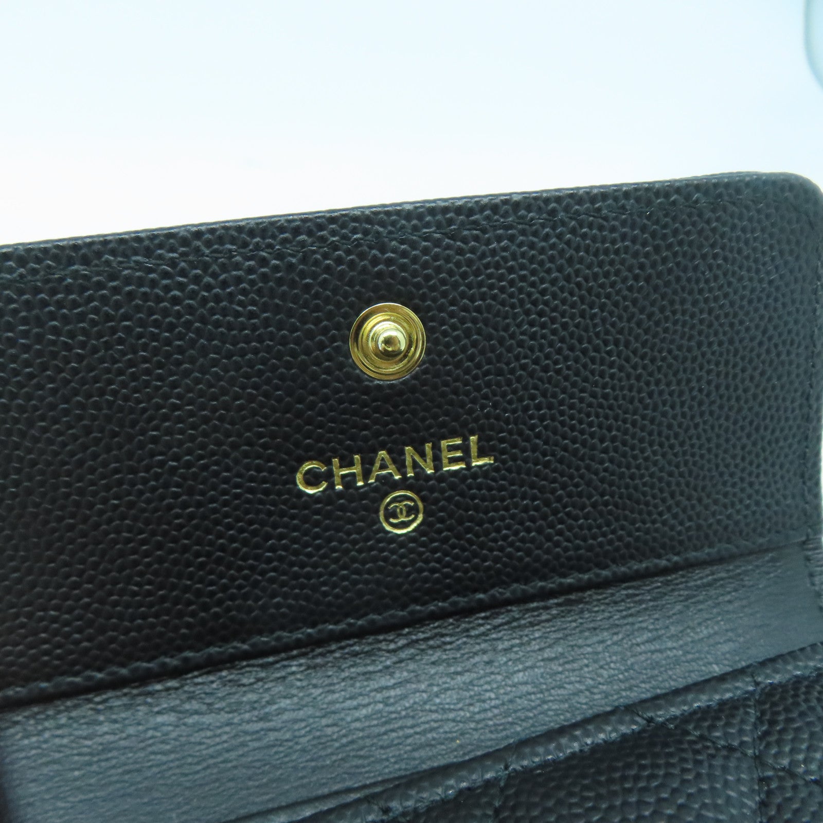 CHANEL 菱格Caviar皮革Boy Wallet金扣錢包黑色