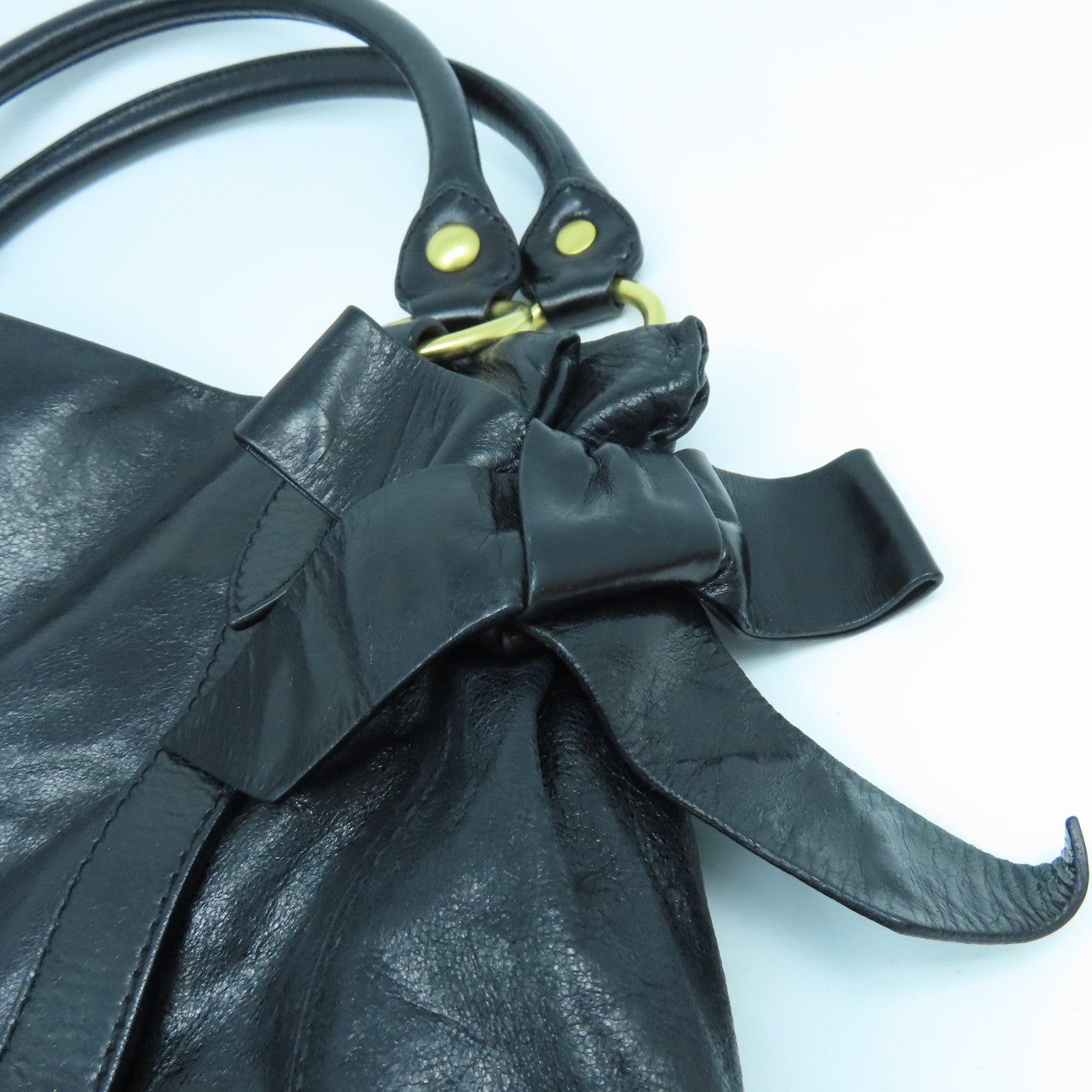 Miu Miu Sheepskin Leather Shoulder Bag Gold Buckle Black
