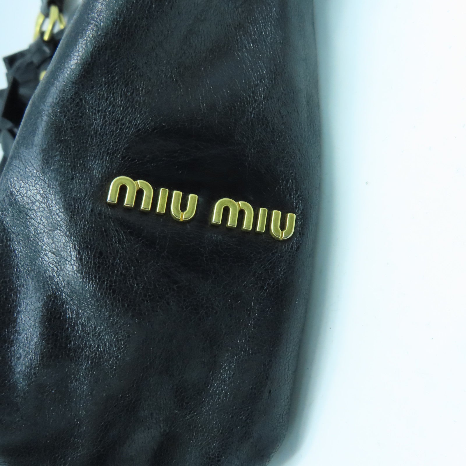 Miu Miu Sheepskin Leather Shoulder Bag Gold Buckle Black