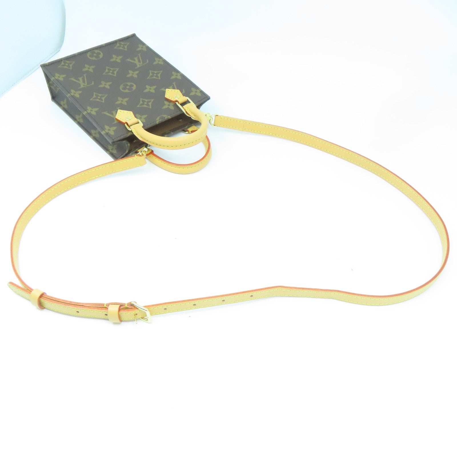 LOUIS VUITTON Monogram Petit Sac Plat金扣手挽肩背兩用袋啡色