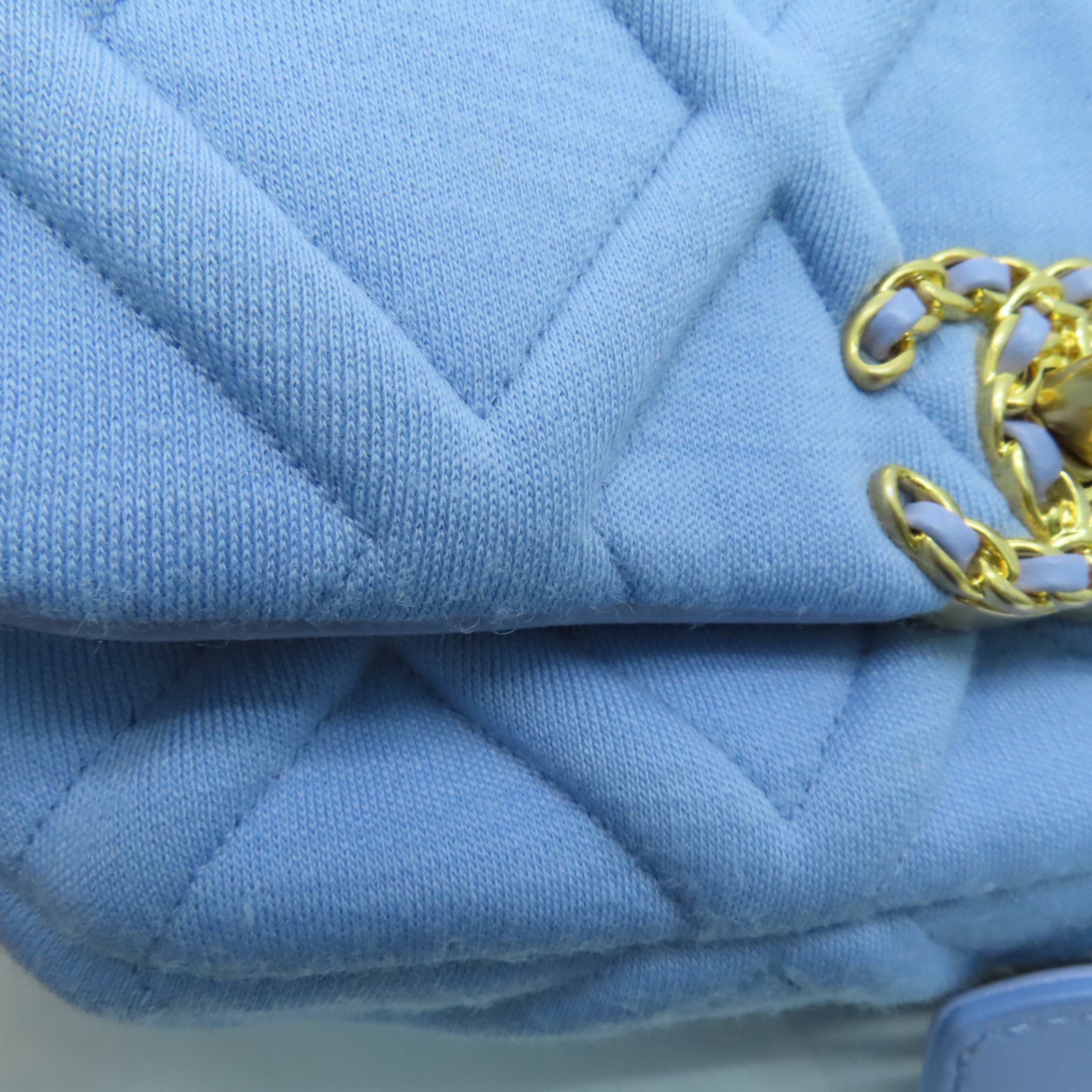 CHANEL rhombic fabric Waist Bag gold buckle purse blue