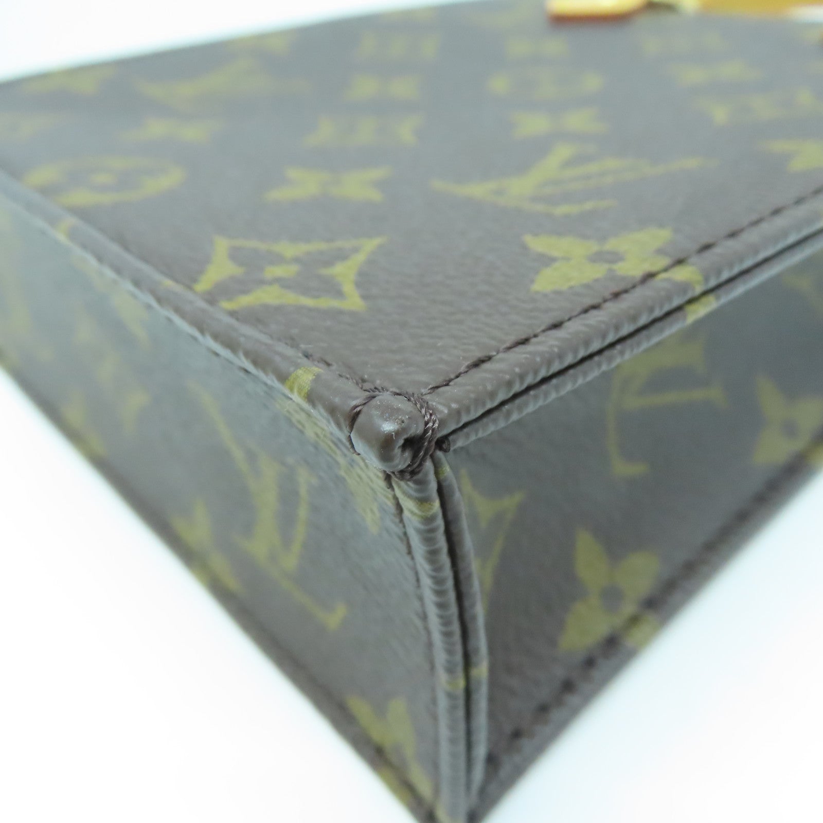 LOUIS VUITTON Monogram Petit Sac Plat金扣手挽肩背兩用袋啡色