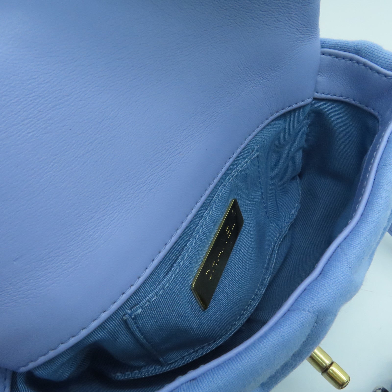 CHANEL rhombic fabric Waist Bag gold buckle purse blue