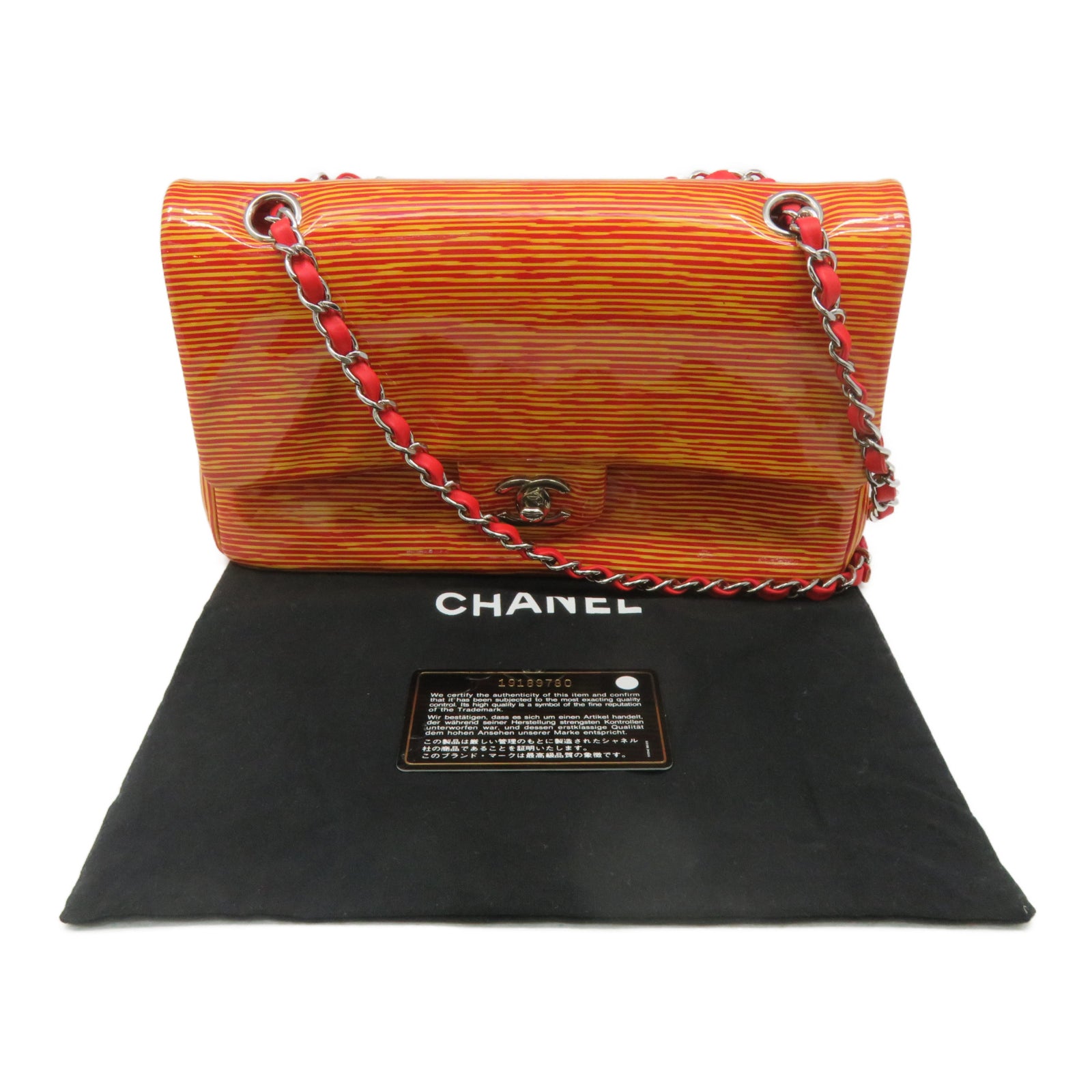 CHANEL [Sharp Discount] Patent Leather Chain Shoulder Silver Buckle Chain Belt Shoulder Bag Orange