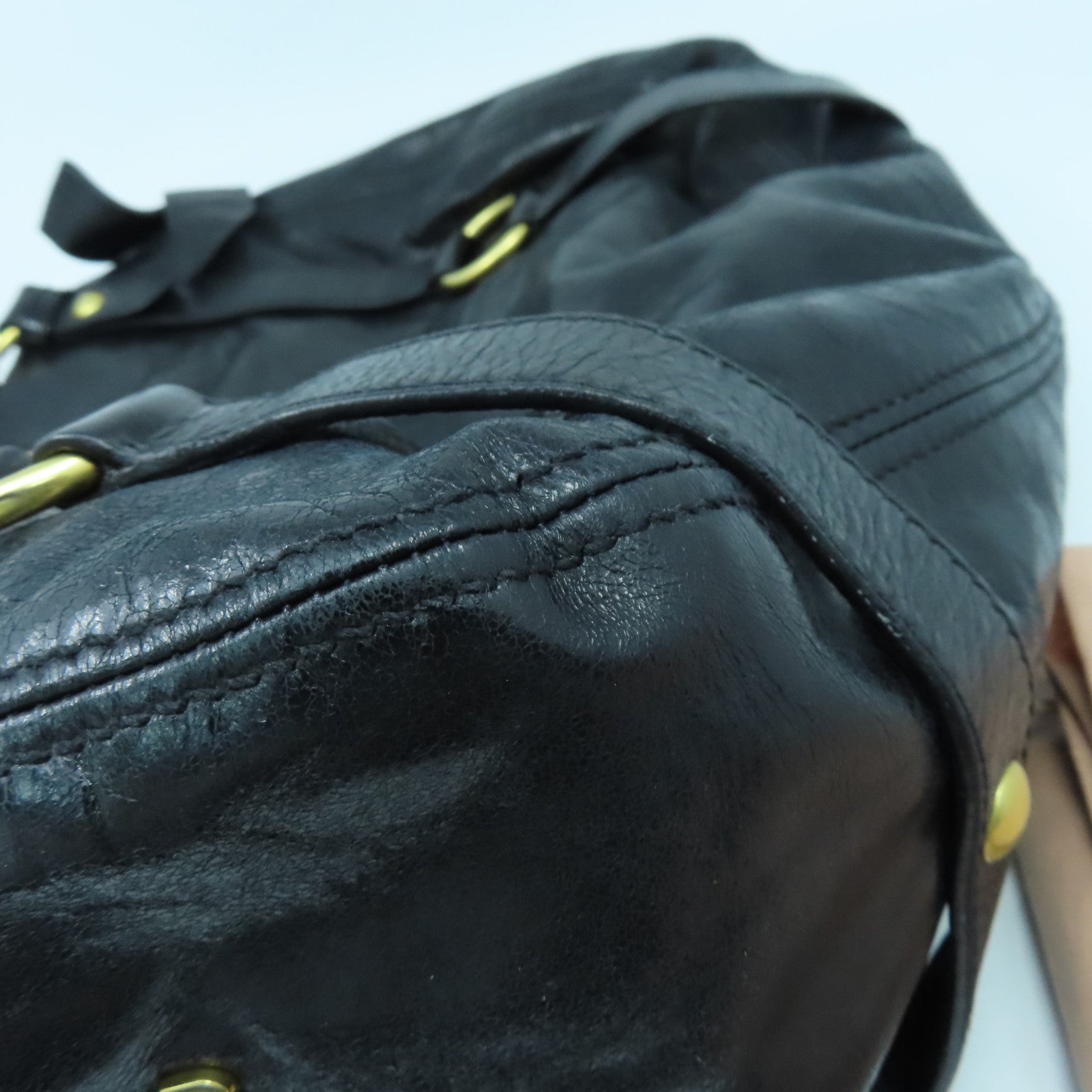Miu Miu Sheepskin Leather Shoulder Bag Gold Buckle Black