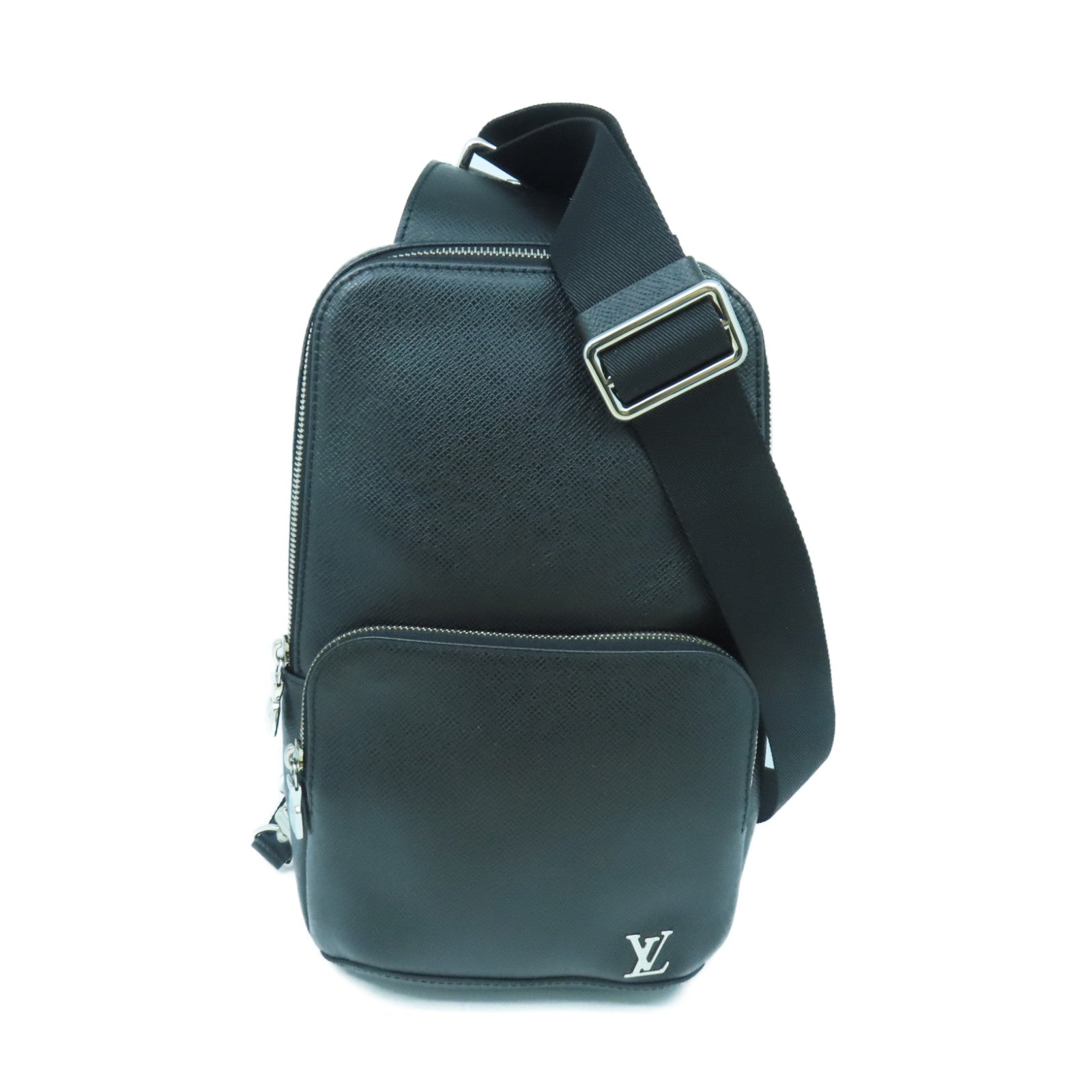 LOUIS VUITTON Taiga Shoulder Bag銀扣肩背袋黑色