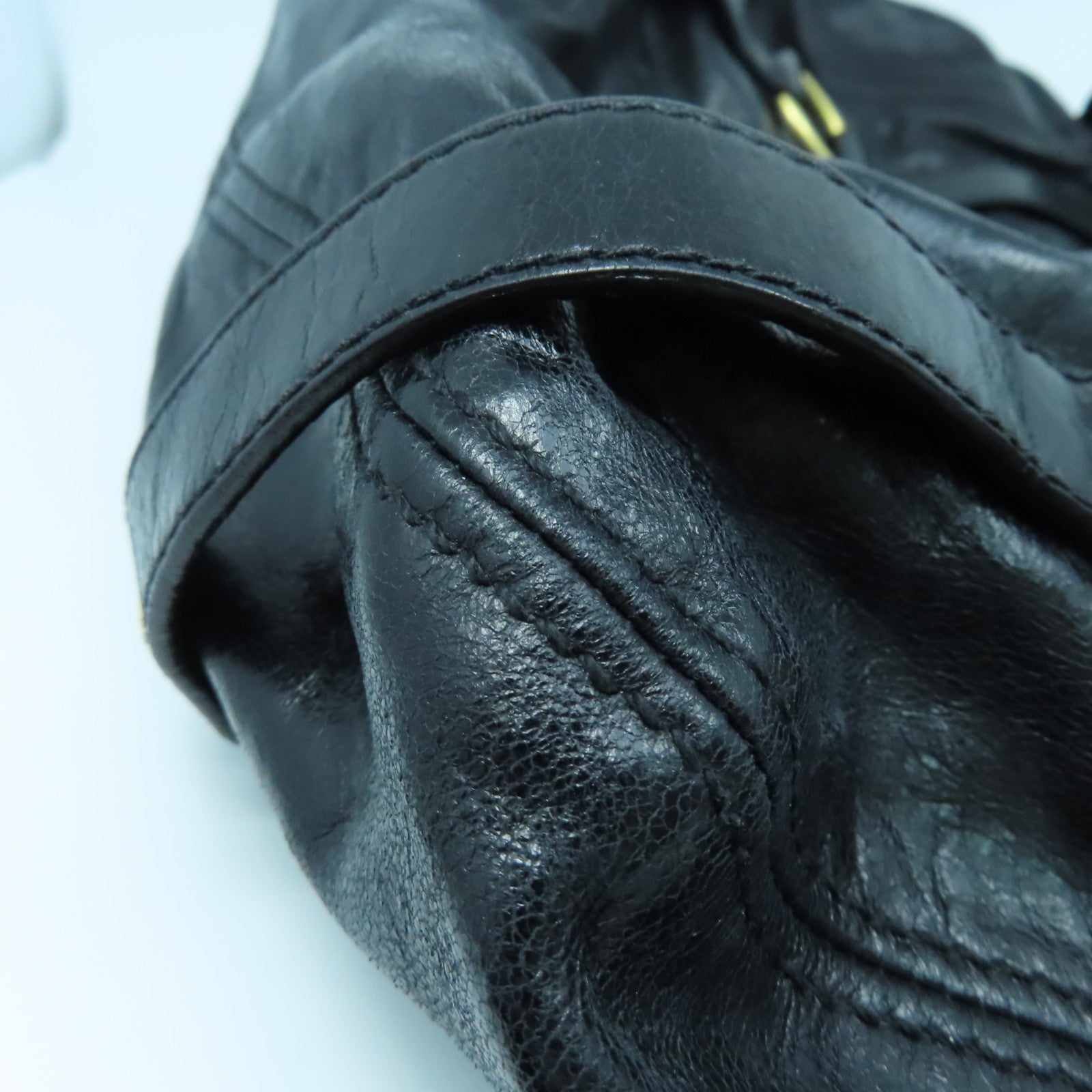 Miu Miu Sheepskin Leather Shoulder Bag Gold Buckle Black