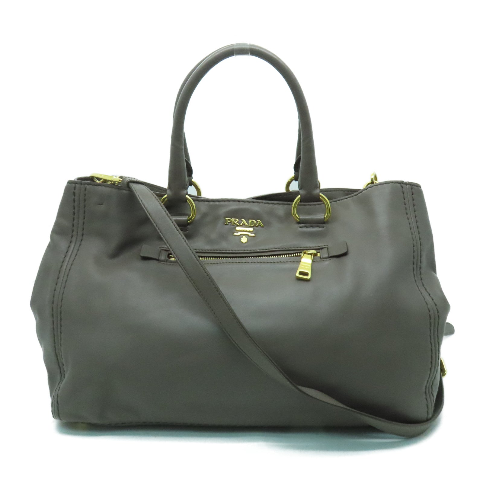 PRADA 牛皮皮革2 Way Shoulder金扣手挽肩背兩用袋灰色