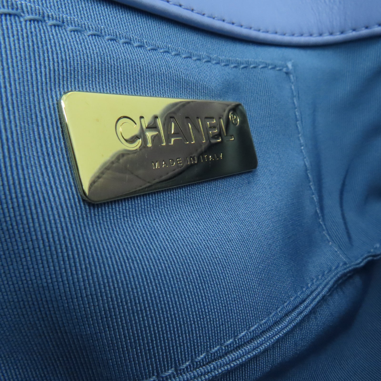 CHANEL rhombic fabric Waist Bag gold buckle purse blue