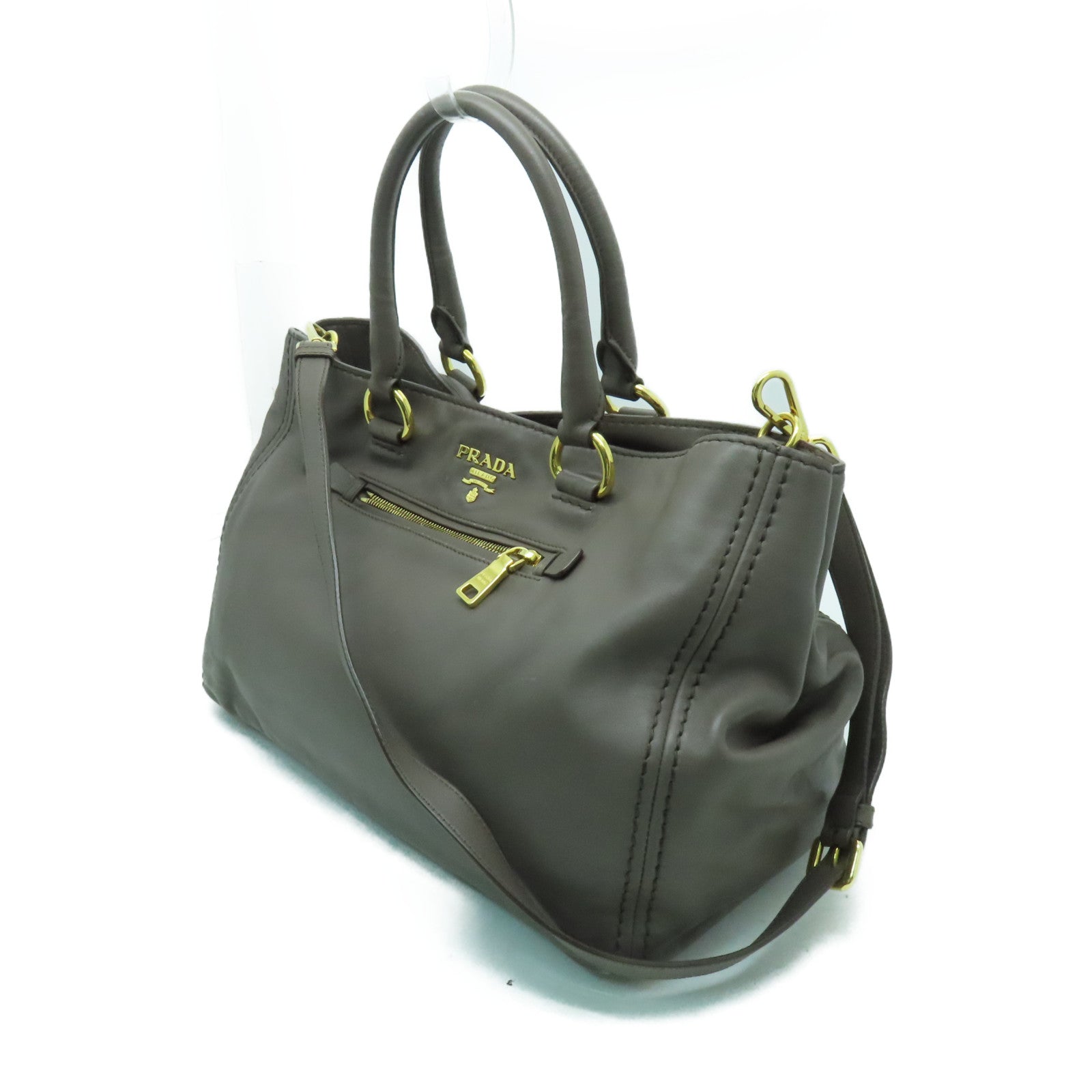 PRADA 牛皮皮革2 Way Shoulder金扣手挽肩背兩用袋灰色