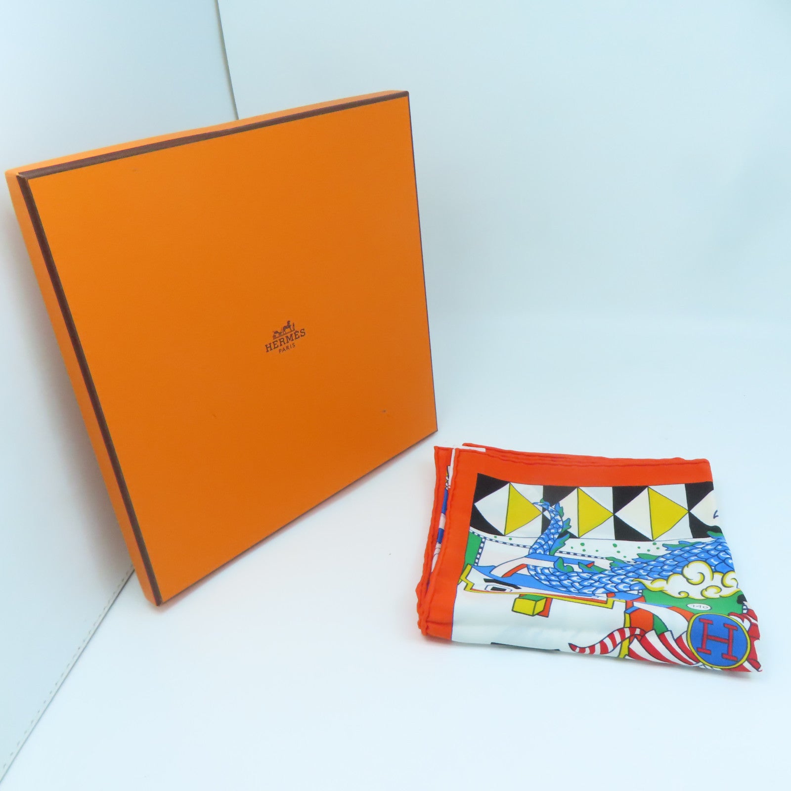 HERMES Silk Scarf 70x70 Scarf Orange Color