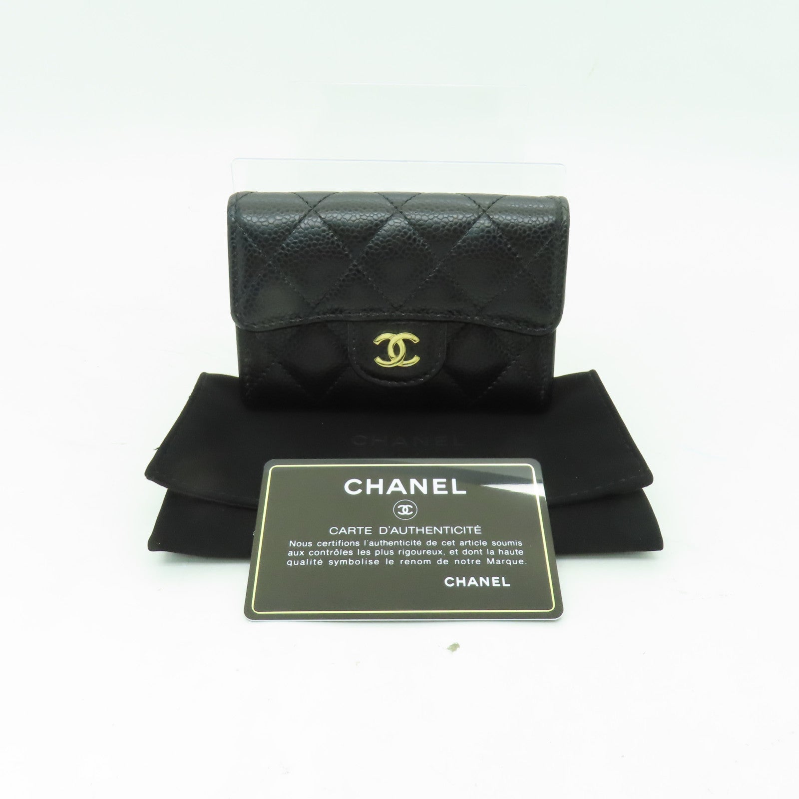 CHANEL 菱格牛皮皮革Card Case金扣卡片套黒色
