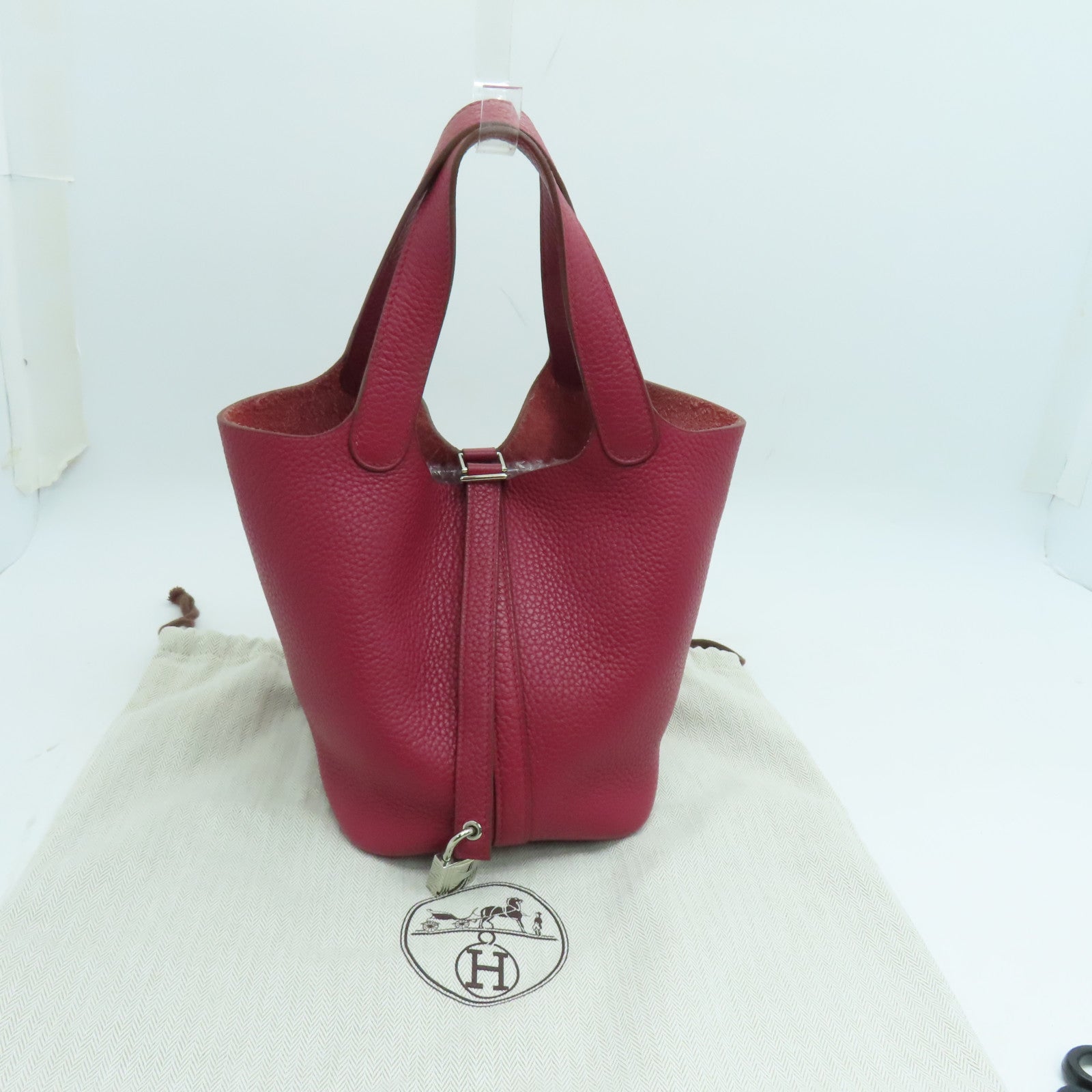 HERMES Clemence皮革Picotin PM Tote Bag銀扣手挽袋紅色
