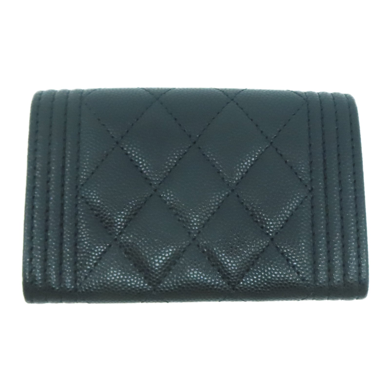 CHANEL 菱格Caviar皮革Boy Card Case金扣卡片套黑色