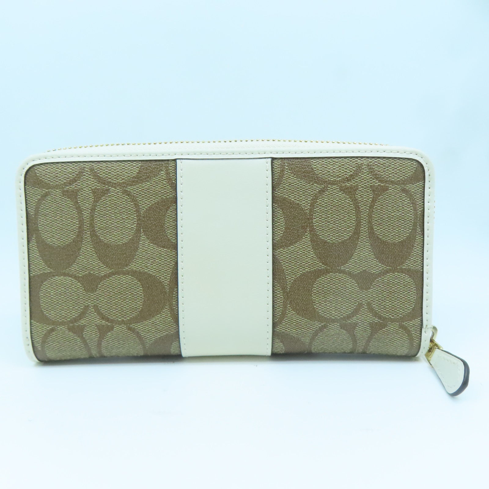 COACH 塗層帆布Long Wallet金扣長錢包啡色白色