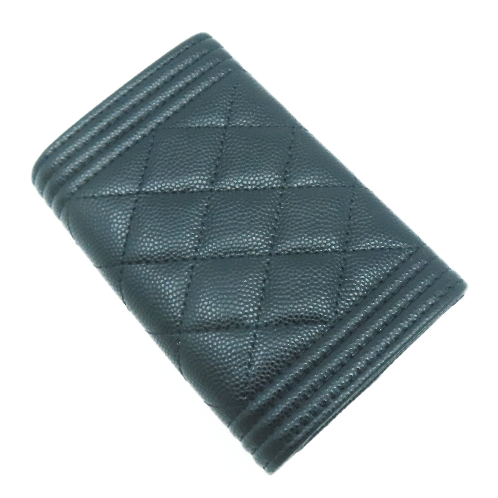 CHANEL 菱格Caviar皮革Boy Card Case金扣卡片套黑色