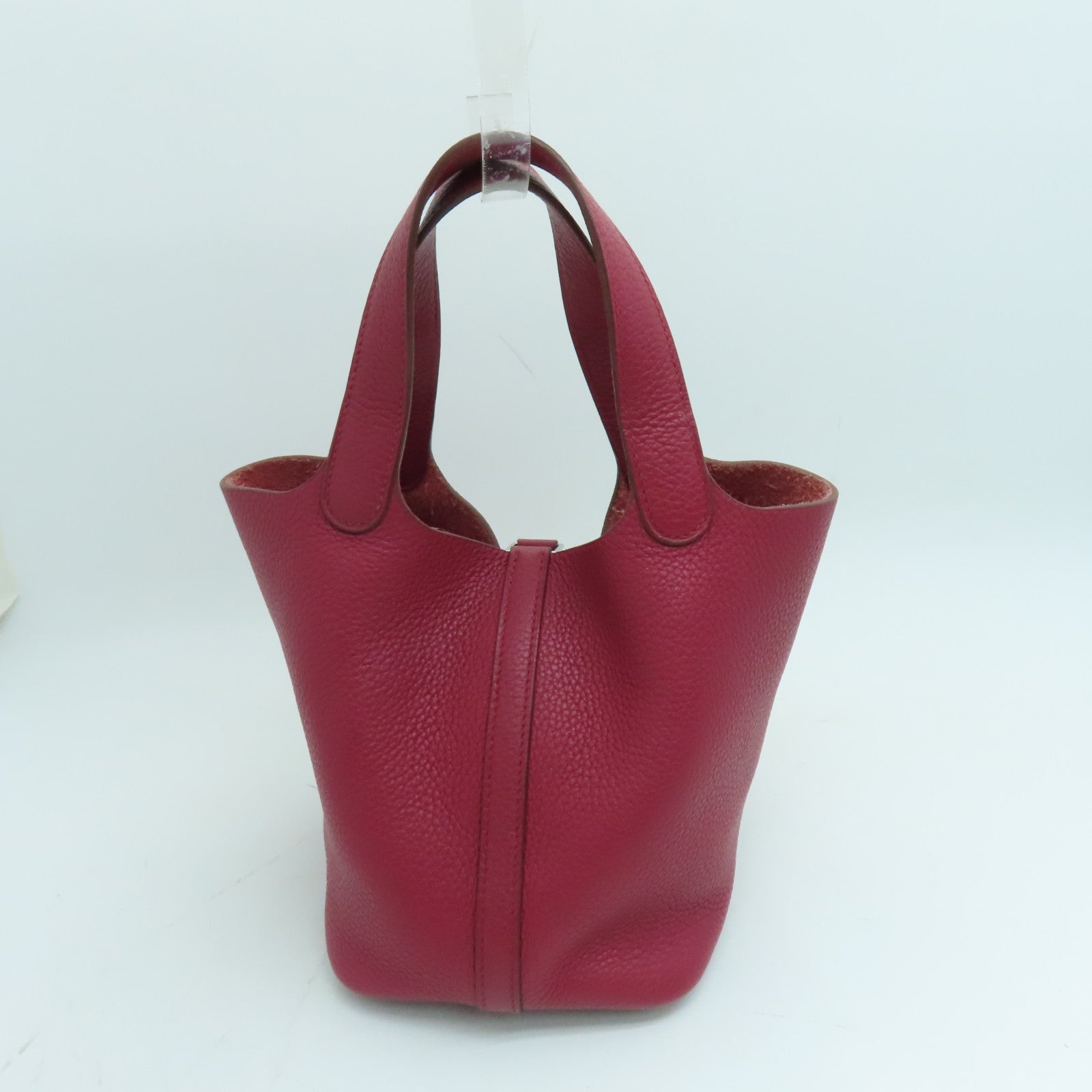 HERMES Clemence皮革Picotin PM Tote Bag銀扣手挽袋紅色