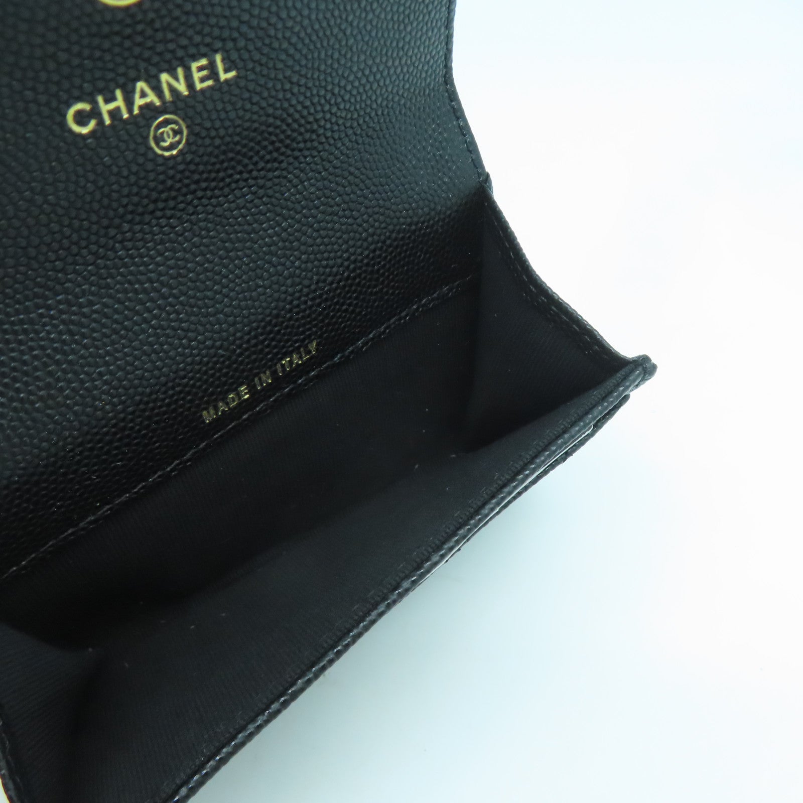 CHANEL 菱格Caviar皮革Boy Card Case金扣卡片套黑色