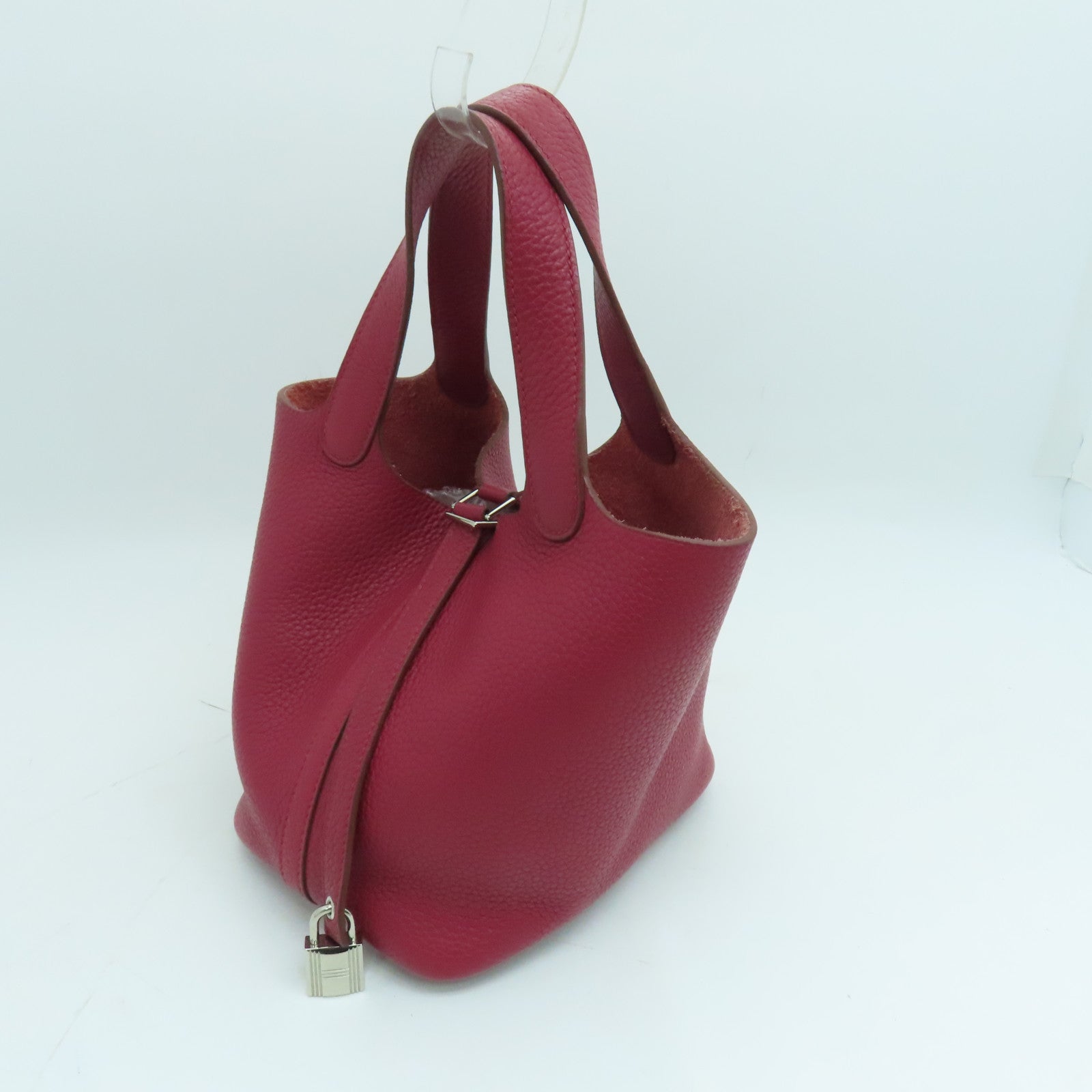 HERMES Clemence皮革Picotin PM Tote Bag銀扣手挽袋紅色
