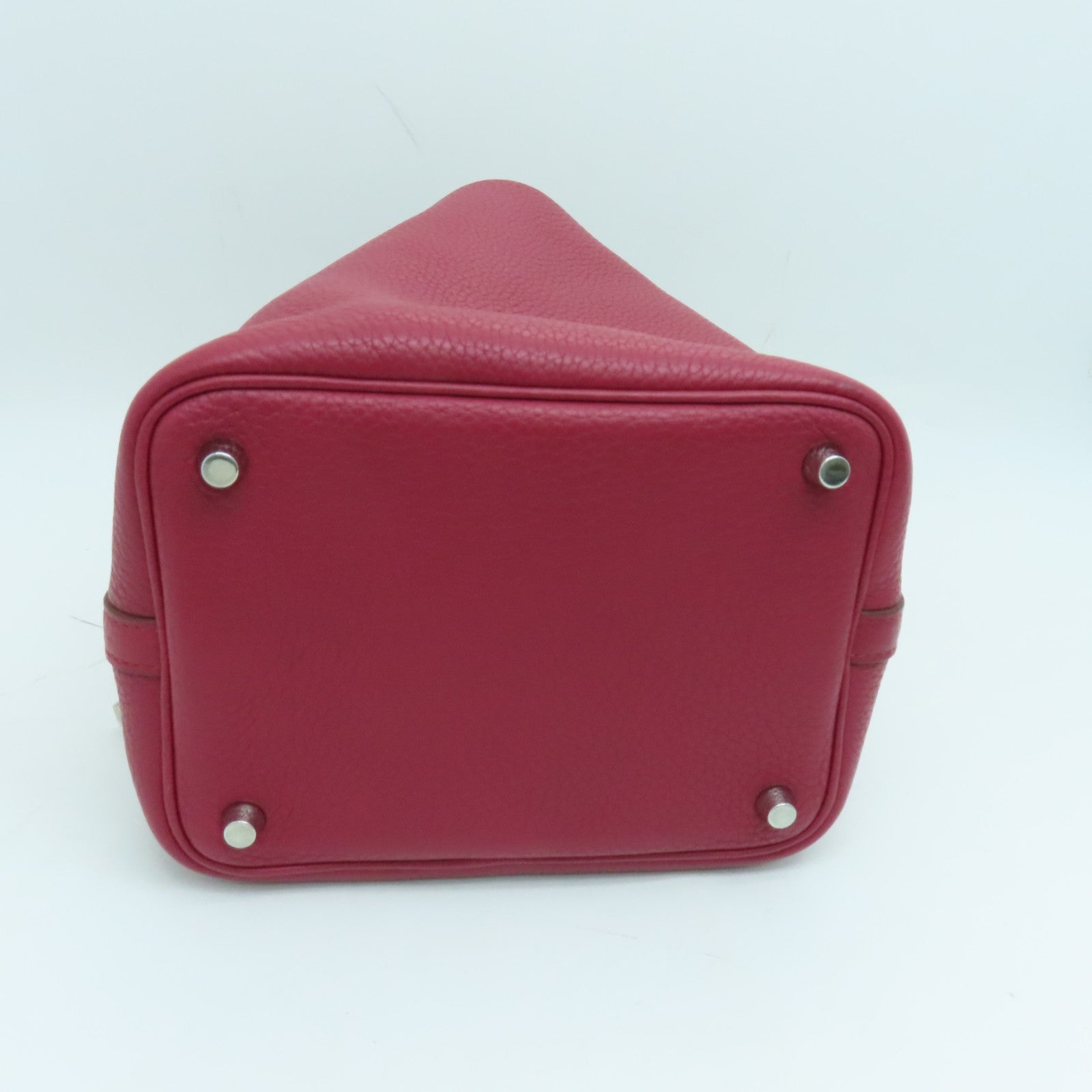HERMES Clemence皮革Picotin PM Tote Bag銀扣手挽袋紅色