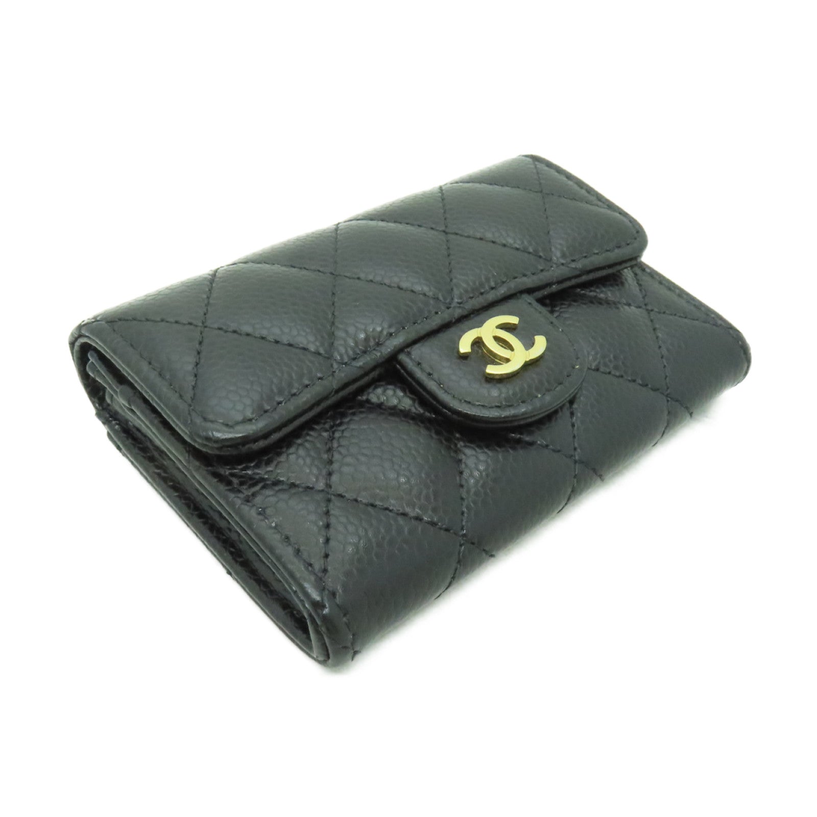 CHANEL 菱格牛皮皮革Card Case金扣卡片套黒色