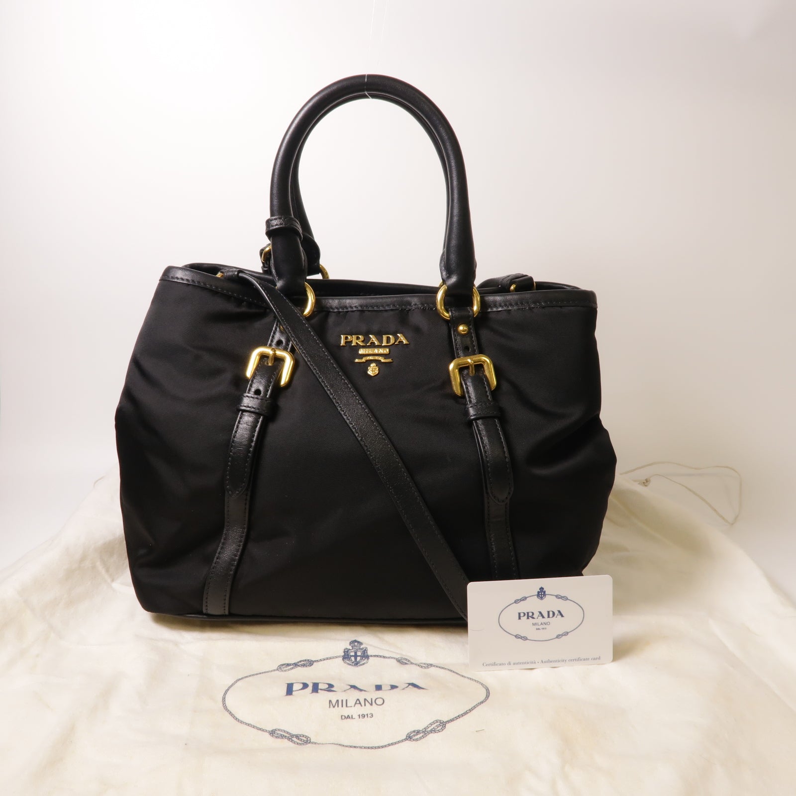 PRADA 尼龍/皮革2 Way Shoulder金扣手挽肩背兩用袋黑色
