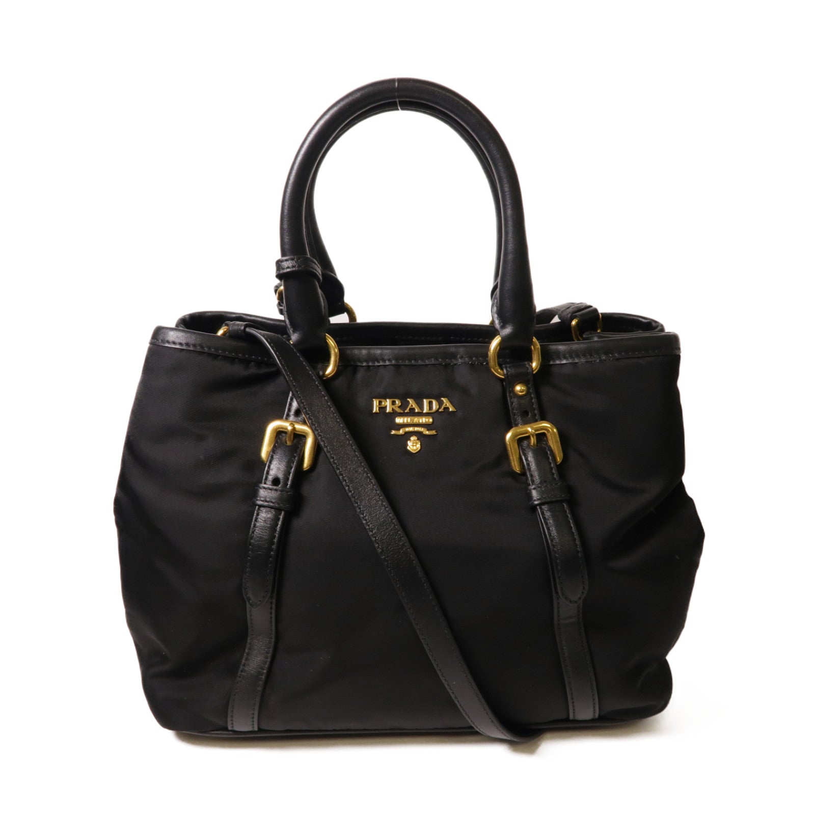 PRADA 尼龍/皮革2 Way Shoulder金扣手挽肩背兩用袋黑色