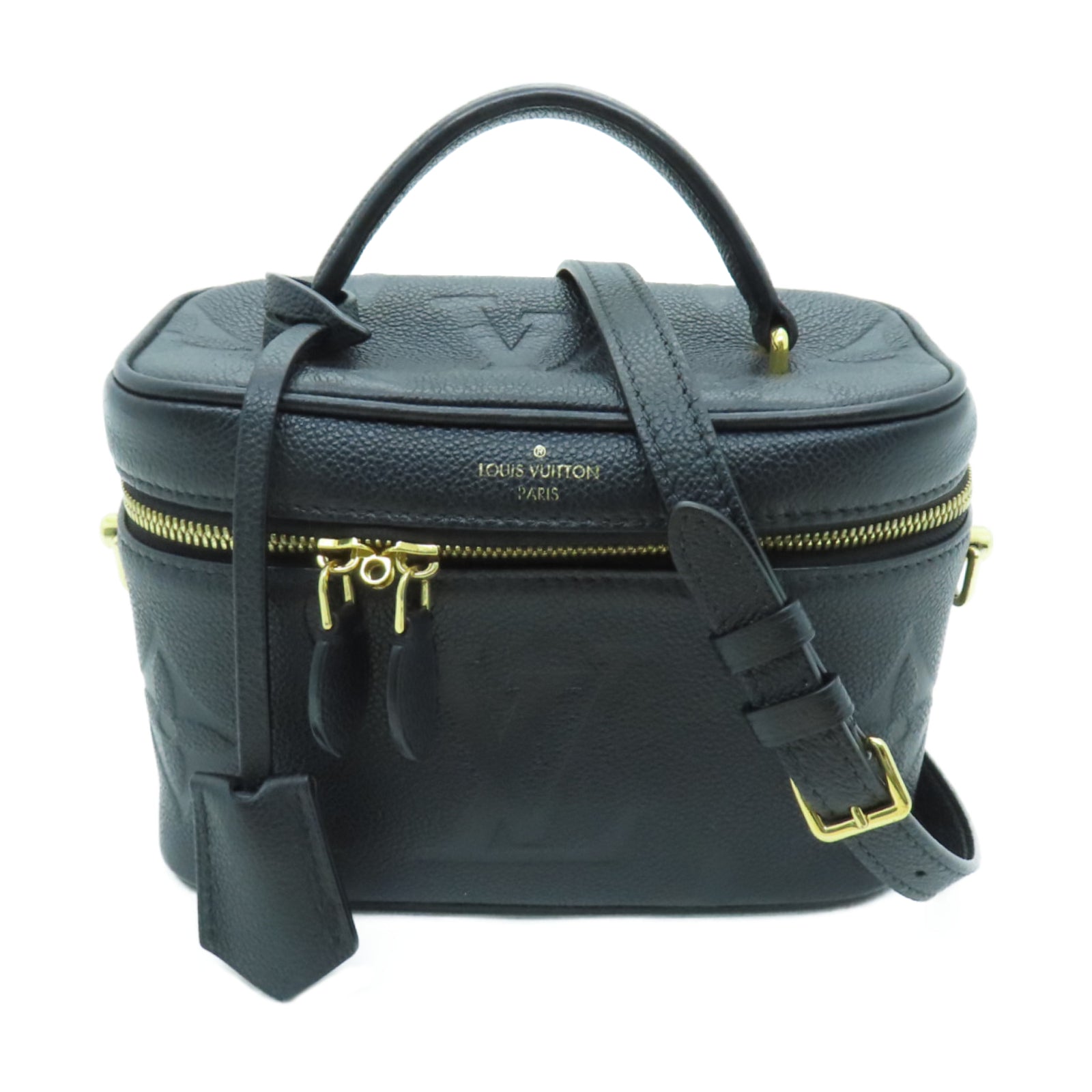LOUIS VUITTON Monogram Empreinte Vanity PM金扣手挽肩背两用袋黑色
