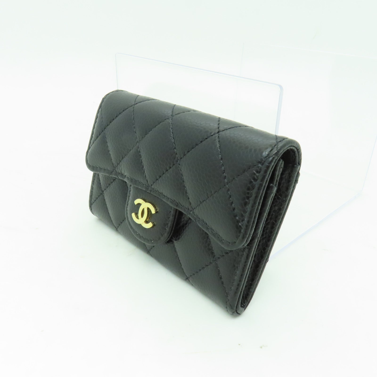 CHANEL 菱格牛皮皮革Card Case金扣卡片套黒色