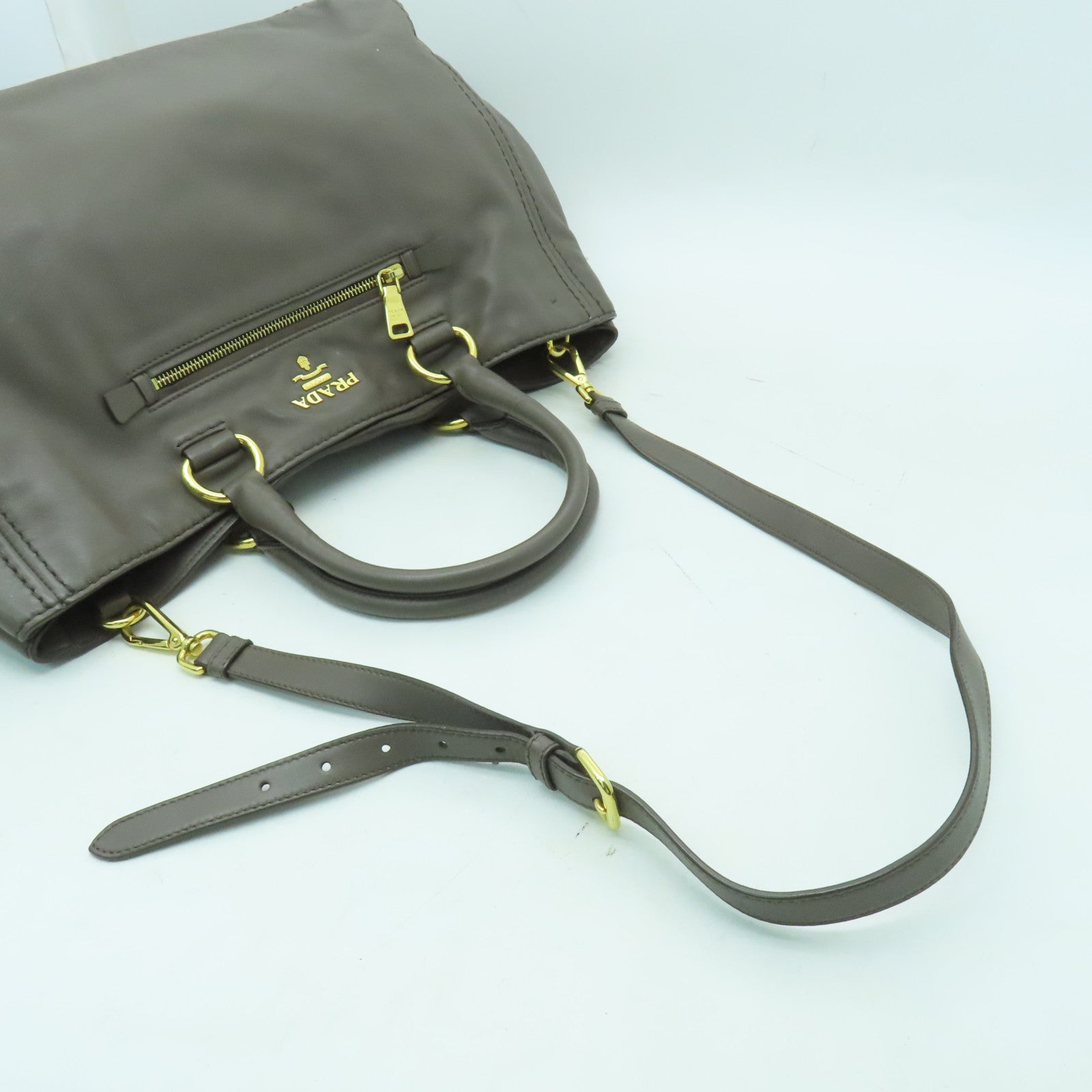 PRADA 牛皮皮革2 Way Shoulder金扣手挽肩背兩用袋灰色