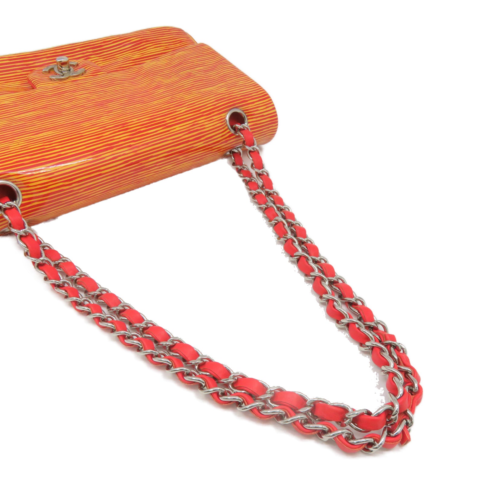CHANEL [Sharp Discount] Patent Leather Chain Shoulder Silver Buckle Chain Belt Shoulder Bag Orange