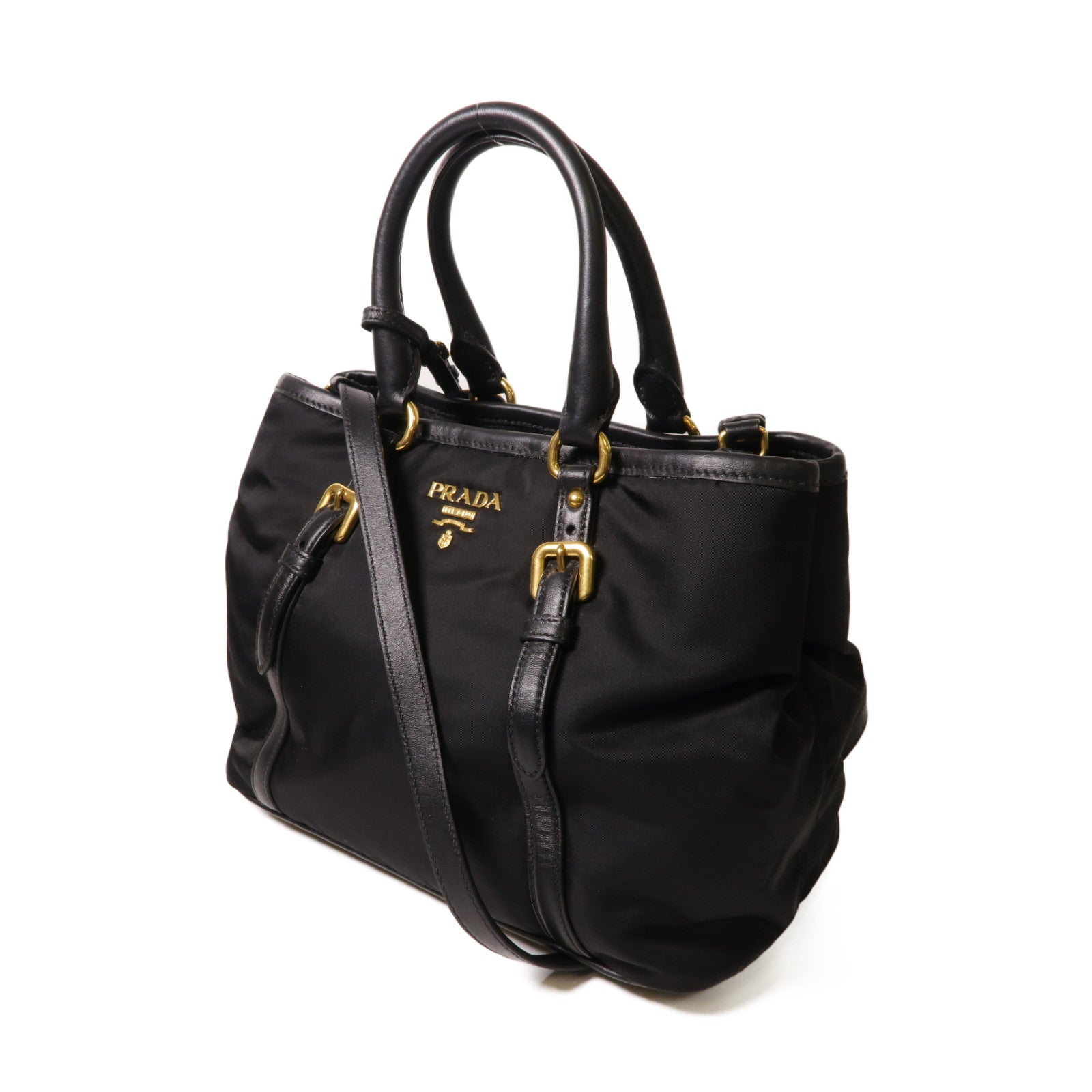 PRADA 尼龍/皮革2 Way Shoulder金扣手挽肩背兩用袋黑色