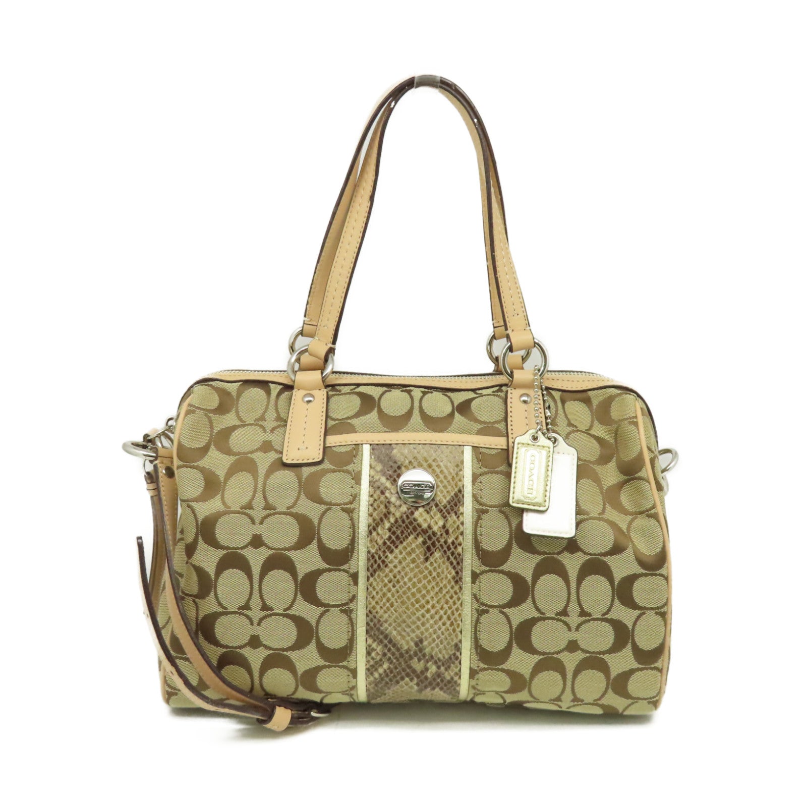 COACH 帆布2Way Shoulder Bag手挽肩背兩用袋啡色/杏色