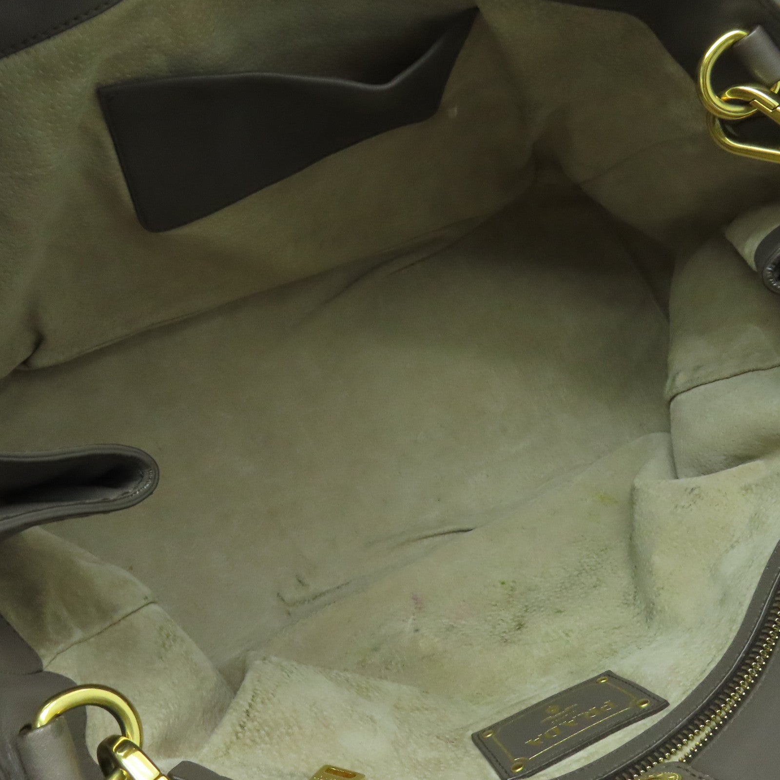 PRADA 牛皮皮革2 Way Shoulder金扣手挽肩背兩用袋灰色