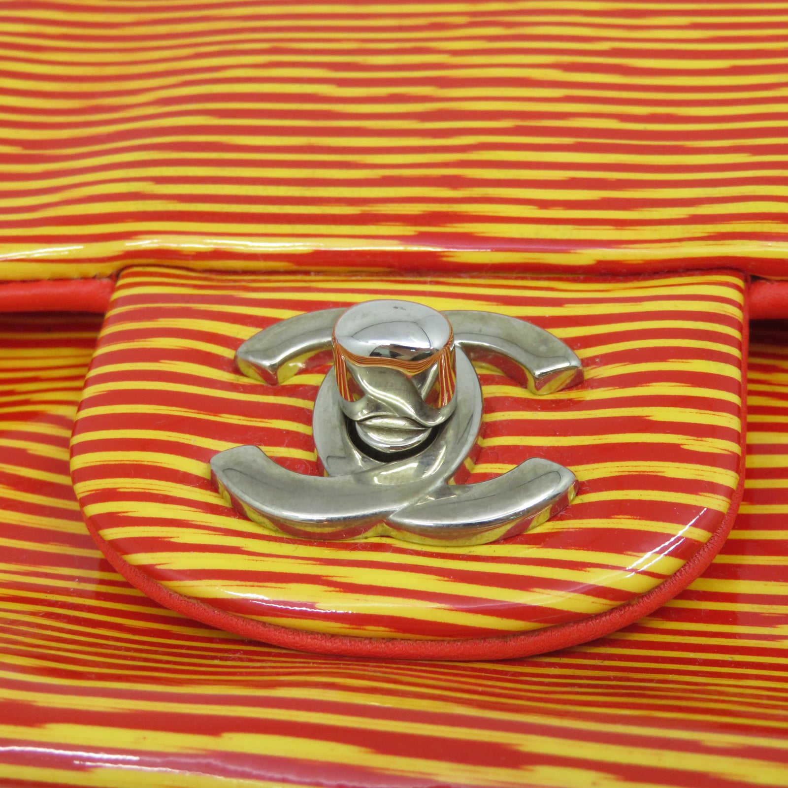 CHANEL [Sharp Discount] Patent Leather Chain Shoulder Silver Buckle Chain Belt Shoulder Bag Orange