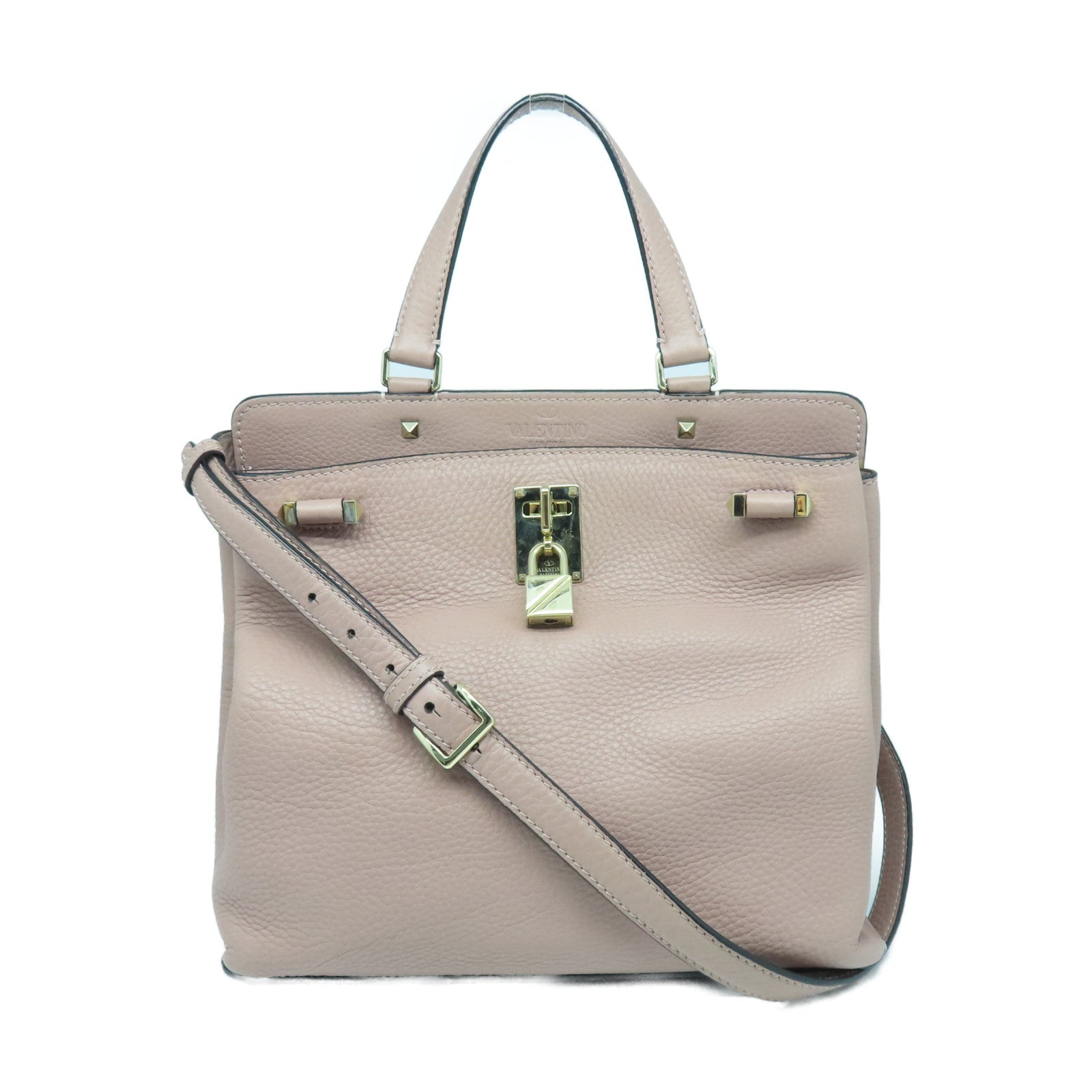 Valentino 牛皮皮革2 Way Shoulder金扣手挽肩背兩用袋粉紅色
