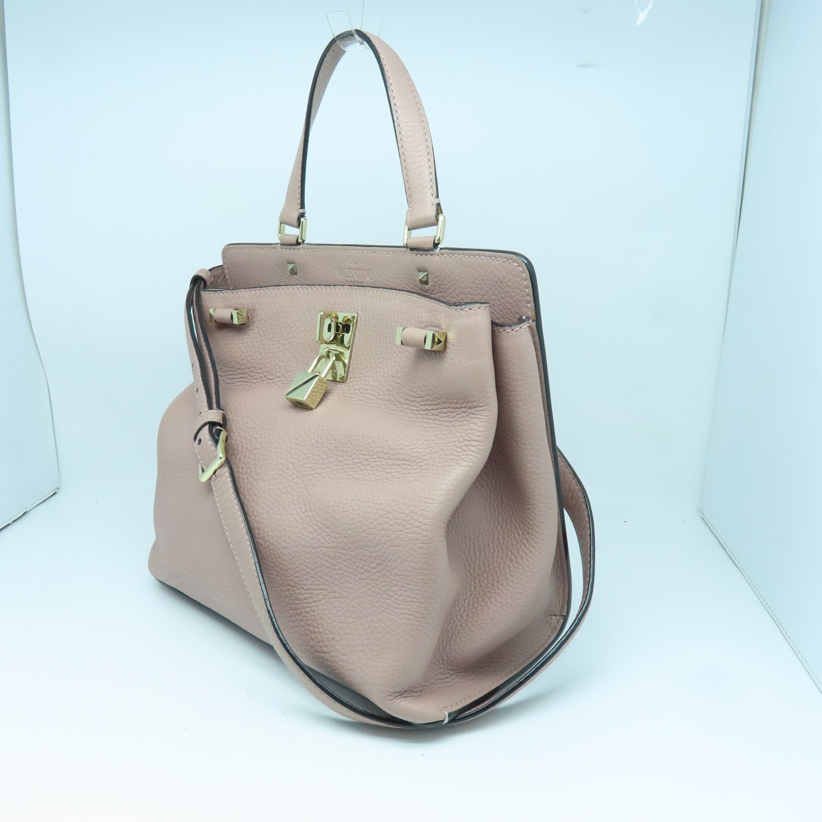 Valentino 牛皮皮革2 Way Shoulder金扣手挽肩背兩用袋粉紅色