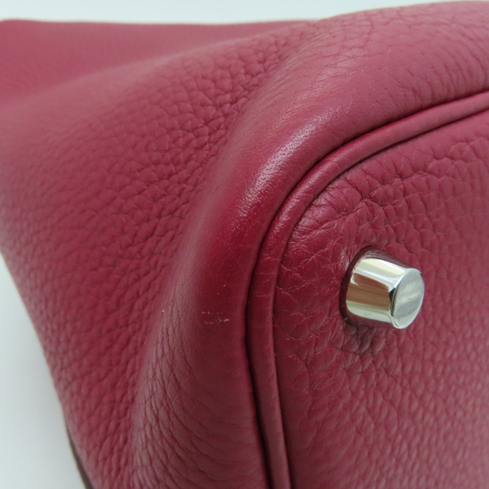 HERMES Clemence皮革Picotin PM Tote Bag銀扣手挽袋紅色