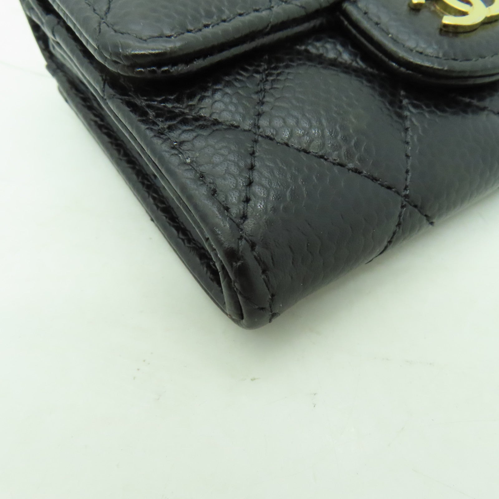 CHANEL 菱格牛皮皮革Card Case金扣卡片套黒色