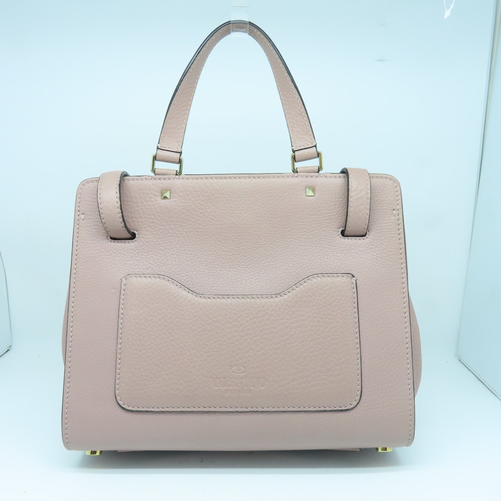 Valentino 牛皮皮革2 Way Shoulder金扣手挽肩背兩用袋粉紅色