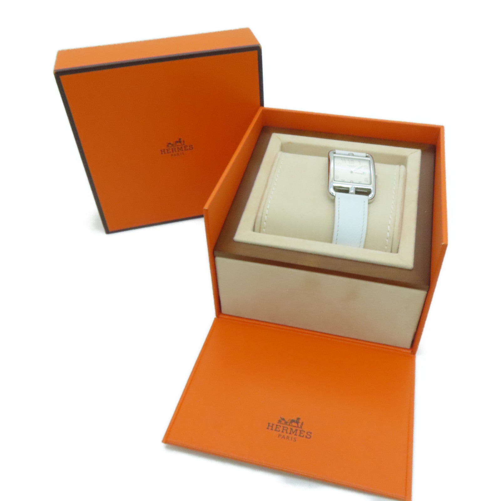 HERMES [Sharp Discount] Capecod Leather Band/Stainless Steel Watch Quartz Movement White