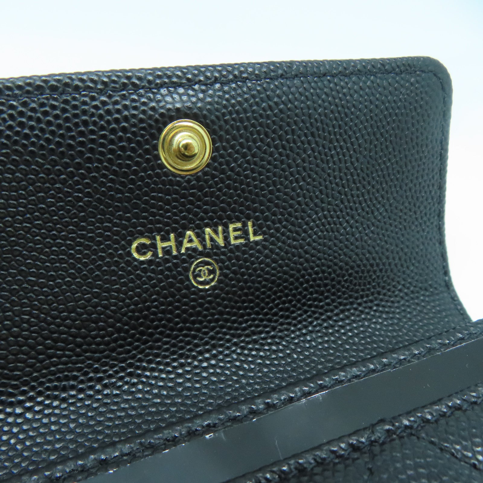 CHANEL 菱格Caviar皮革Boy Card Case金扣卡片套黑色