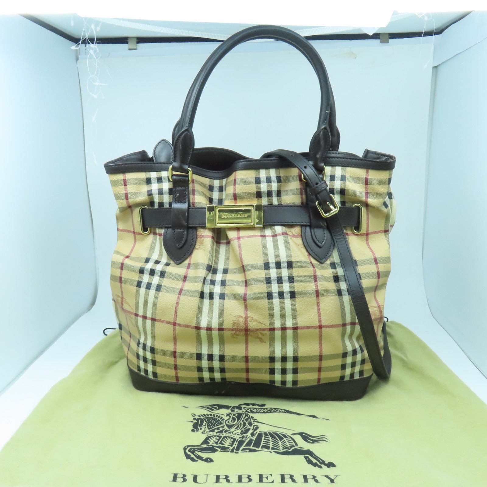BURBERRY 塗層帆布2Way Shoulder金扣手挽肩背兩用袋啡色