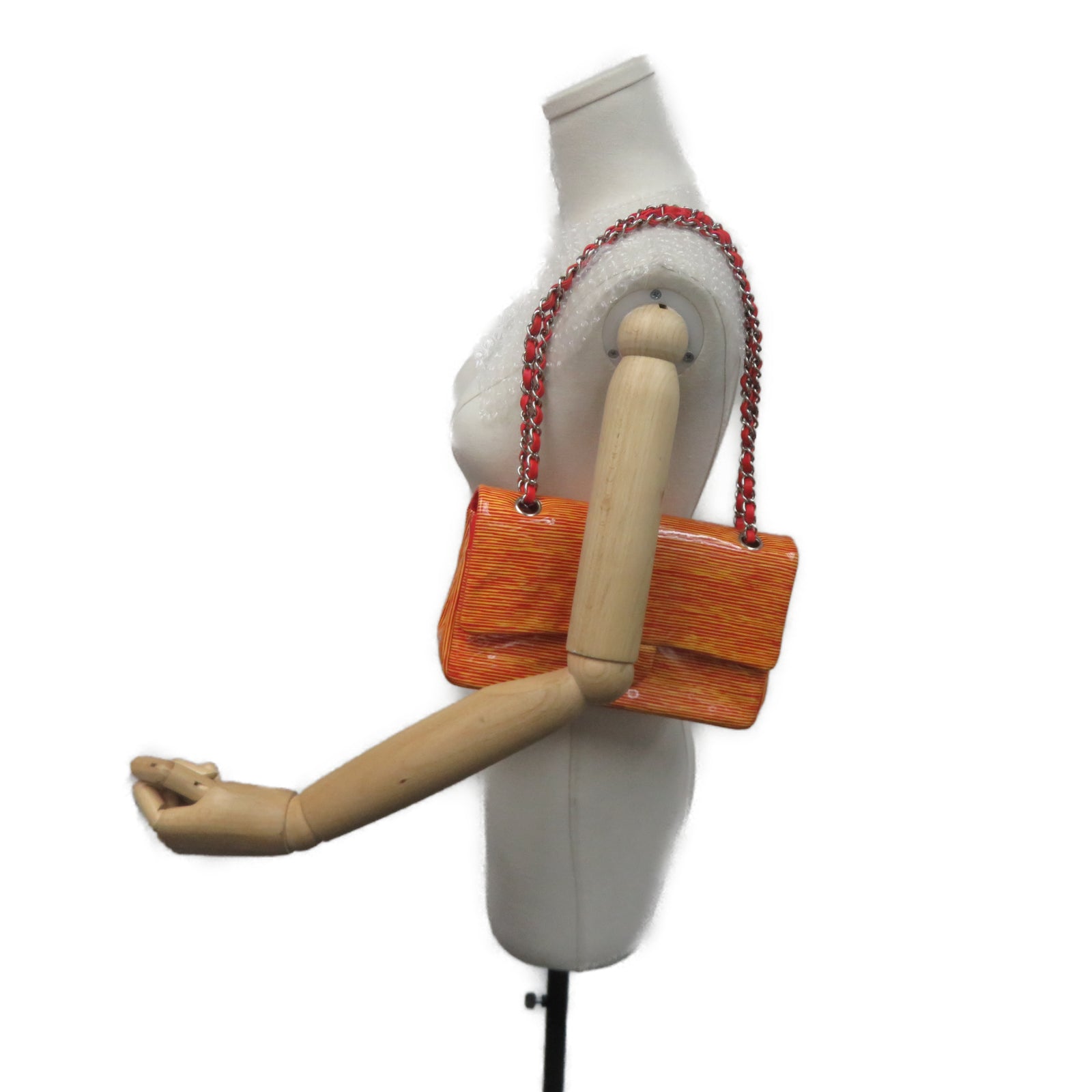 CHANEL [Sharp Discount] Patent Leather Chain Shoulder Silver Buckle Chain Belt Shoulder Bag Orange
