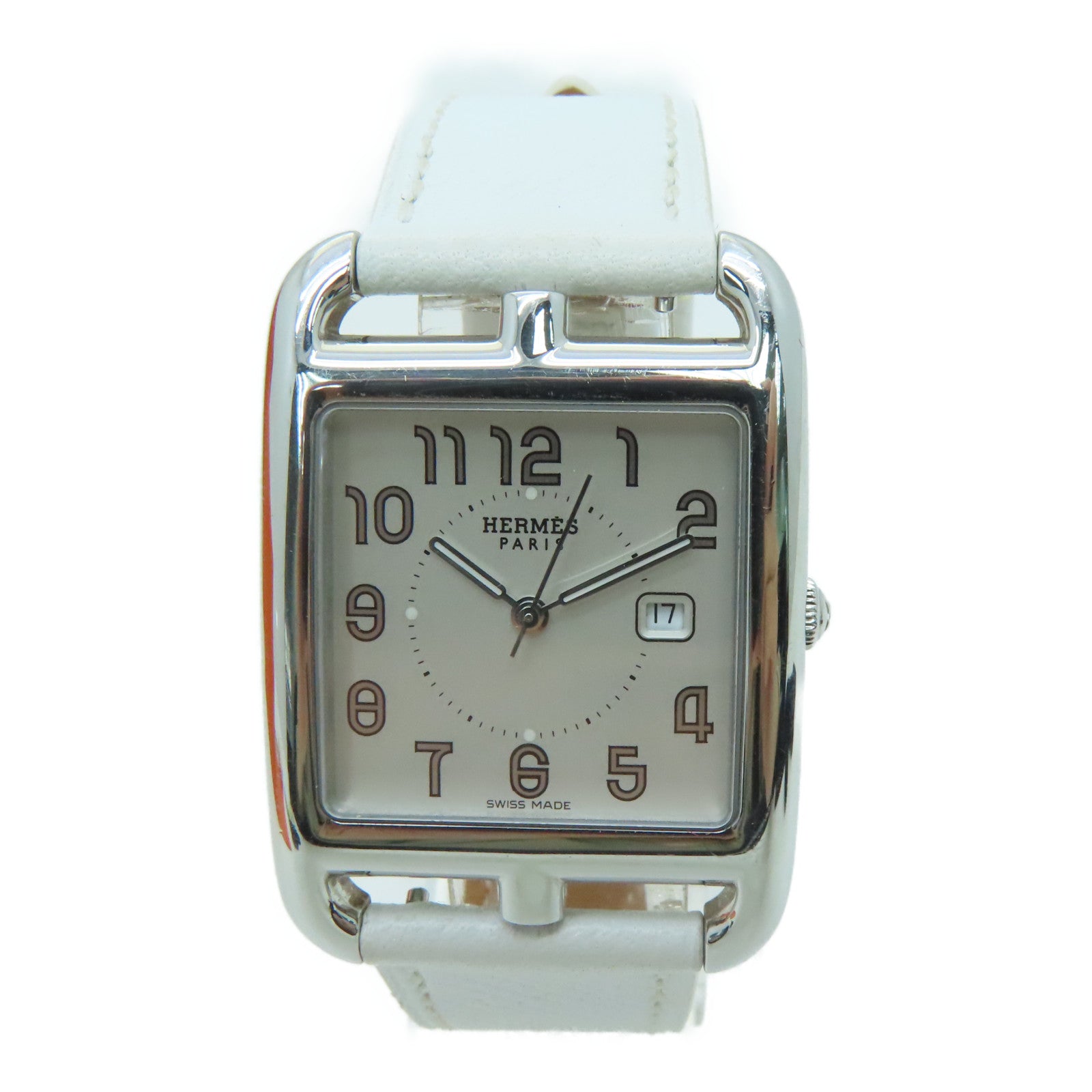 HERMES [Sharp Discount] Capecod Leather Band/Stainless Steel Watch Quartz Movement White
